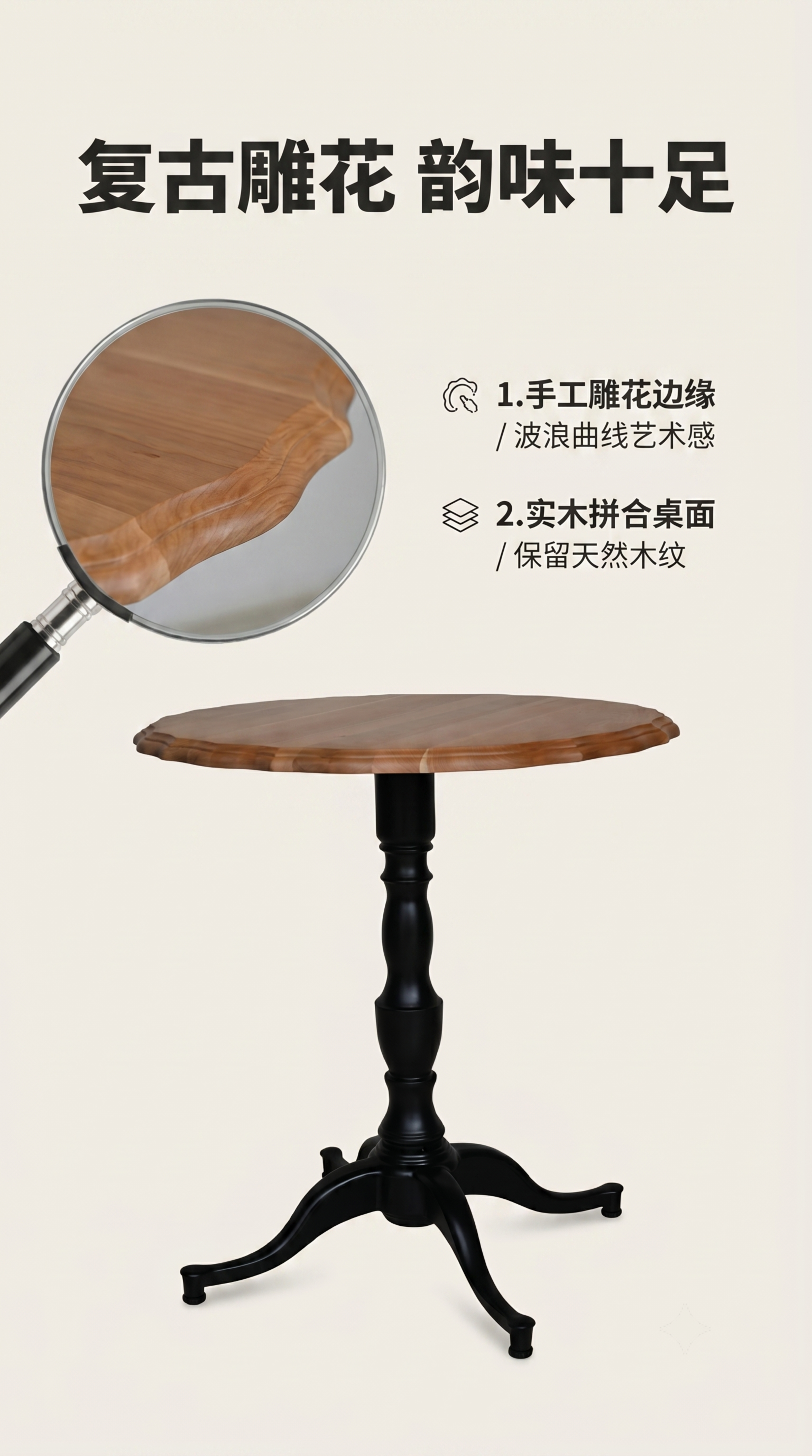 [第2屏] 风格卖点-复古雕花设计美学解析。使用【图1】展示整… - 图片创意预览
