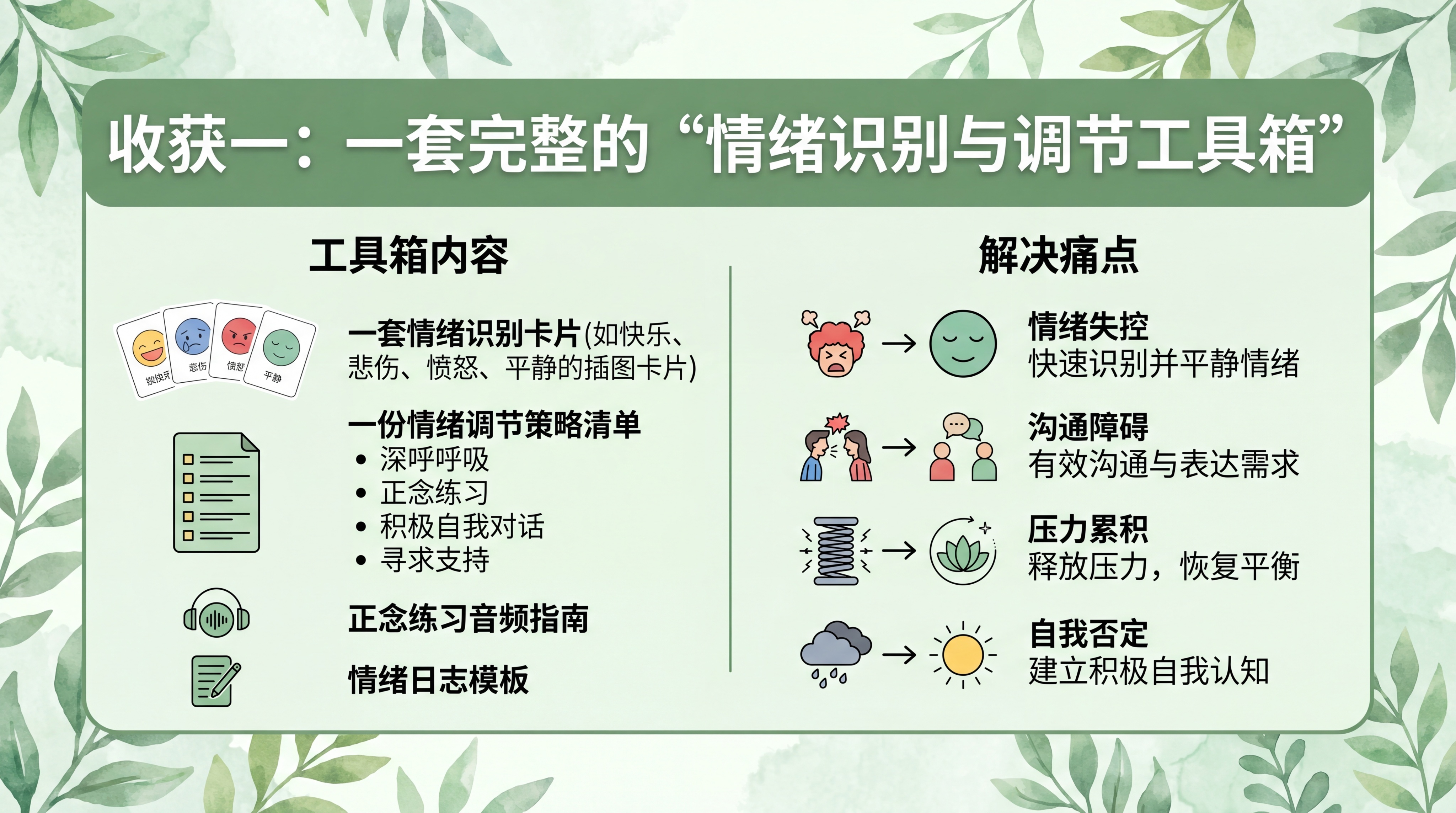 设计一张横版单收获宣传图，仅展示"收获一：一套完整的“情绪识别… - 图片创意预览