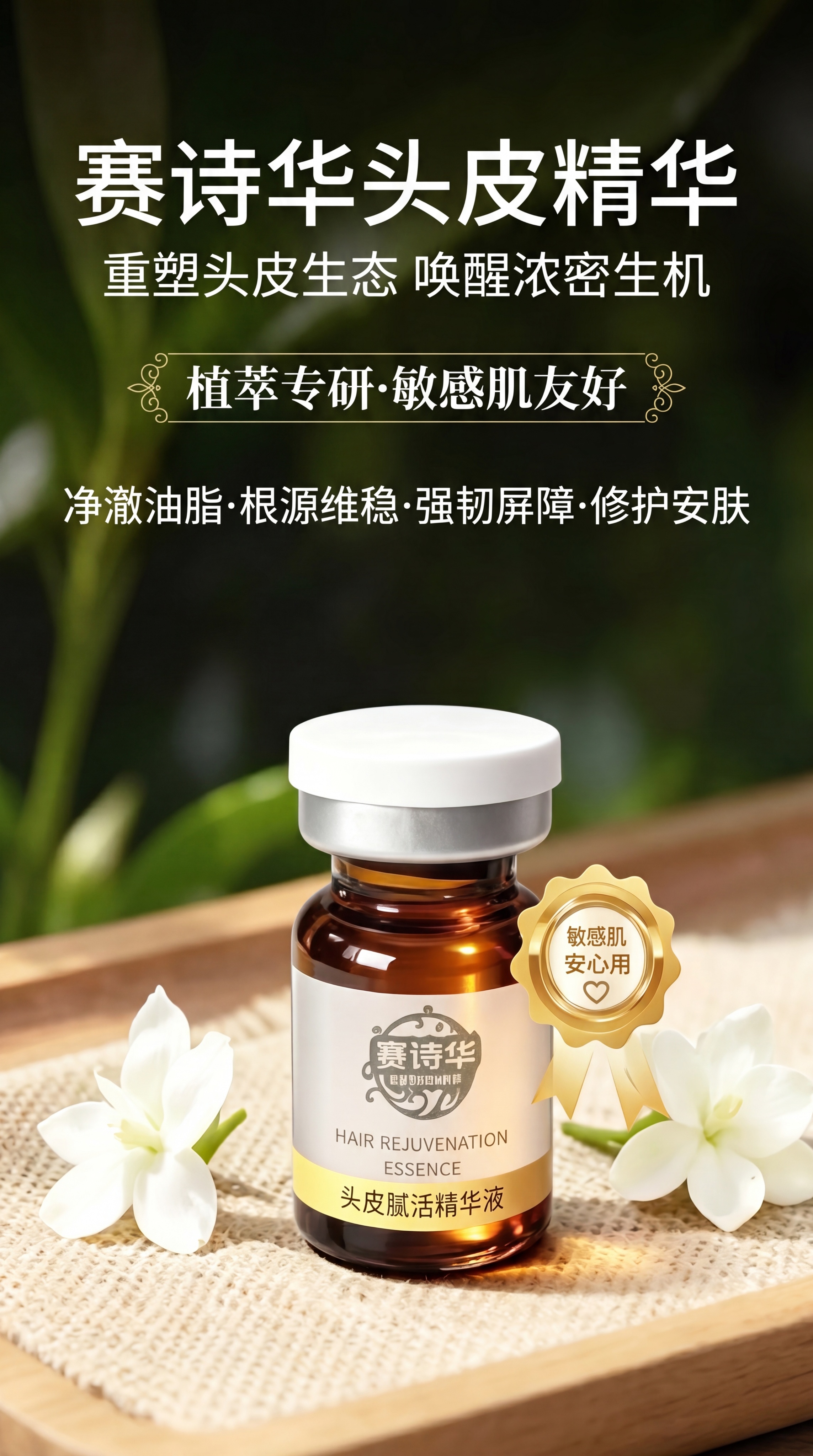 小红书风格美妆海报，主标题是"赛诗华头皮精华"，副标题是"重塑… - 图片创意预览