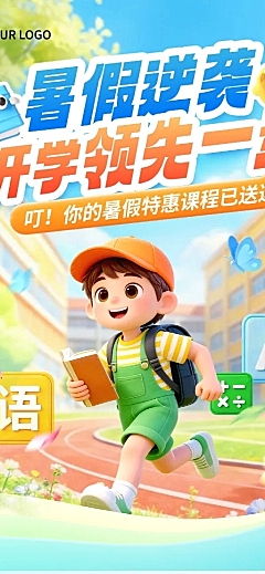 暑假班夏季教育培训课程营销活动宣传卡通风长图海报