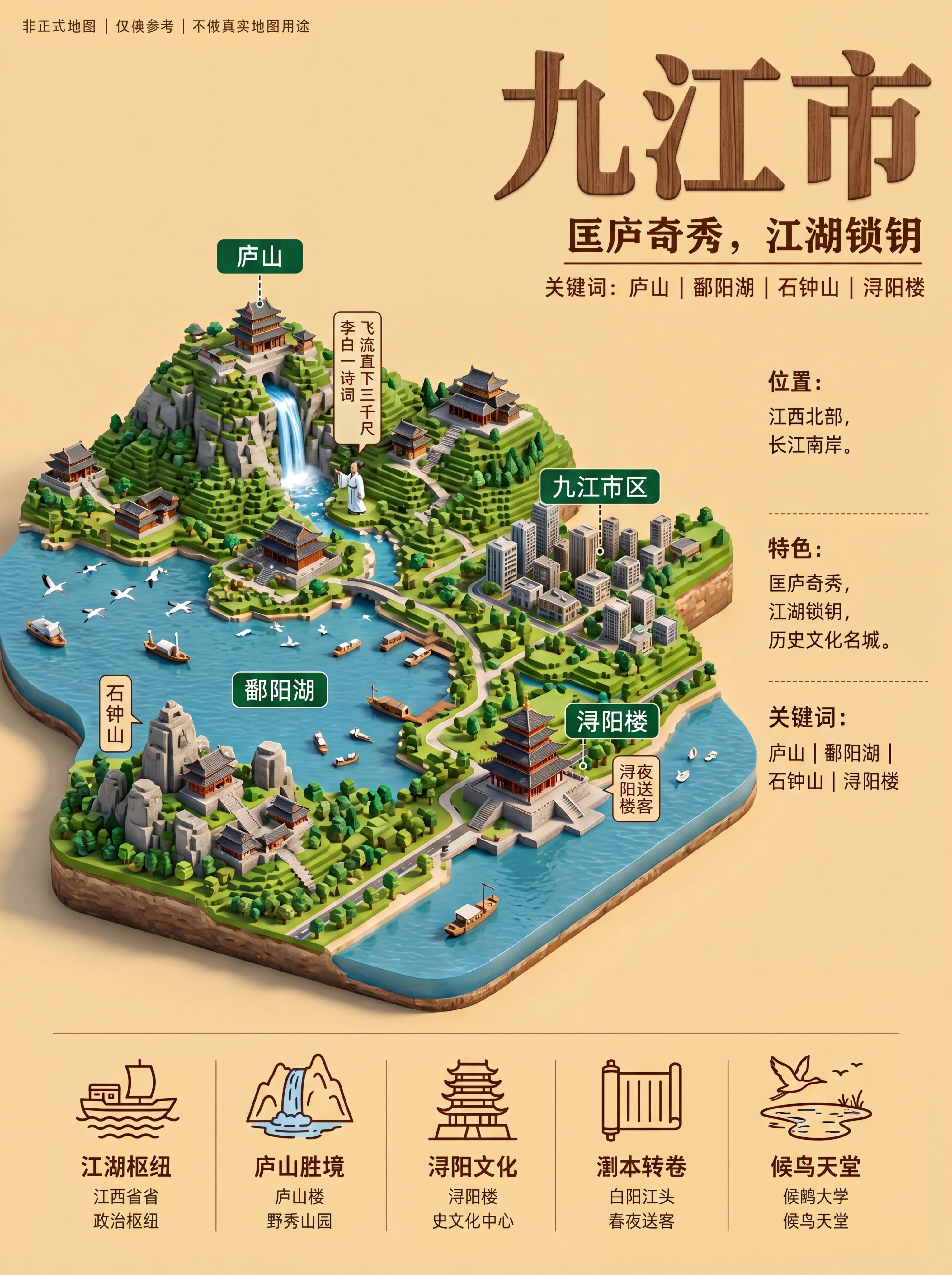生成一张立体积木风格九江市旅游地图，参考上传图片的立体微缩景观… - 图片创意预览