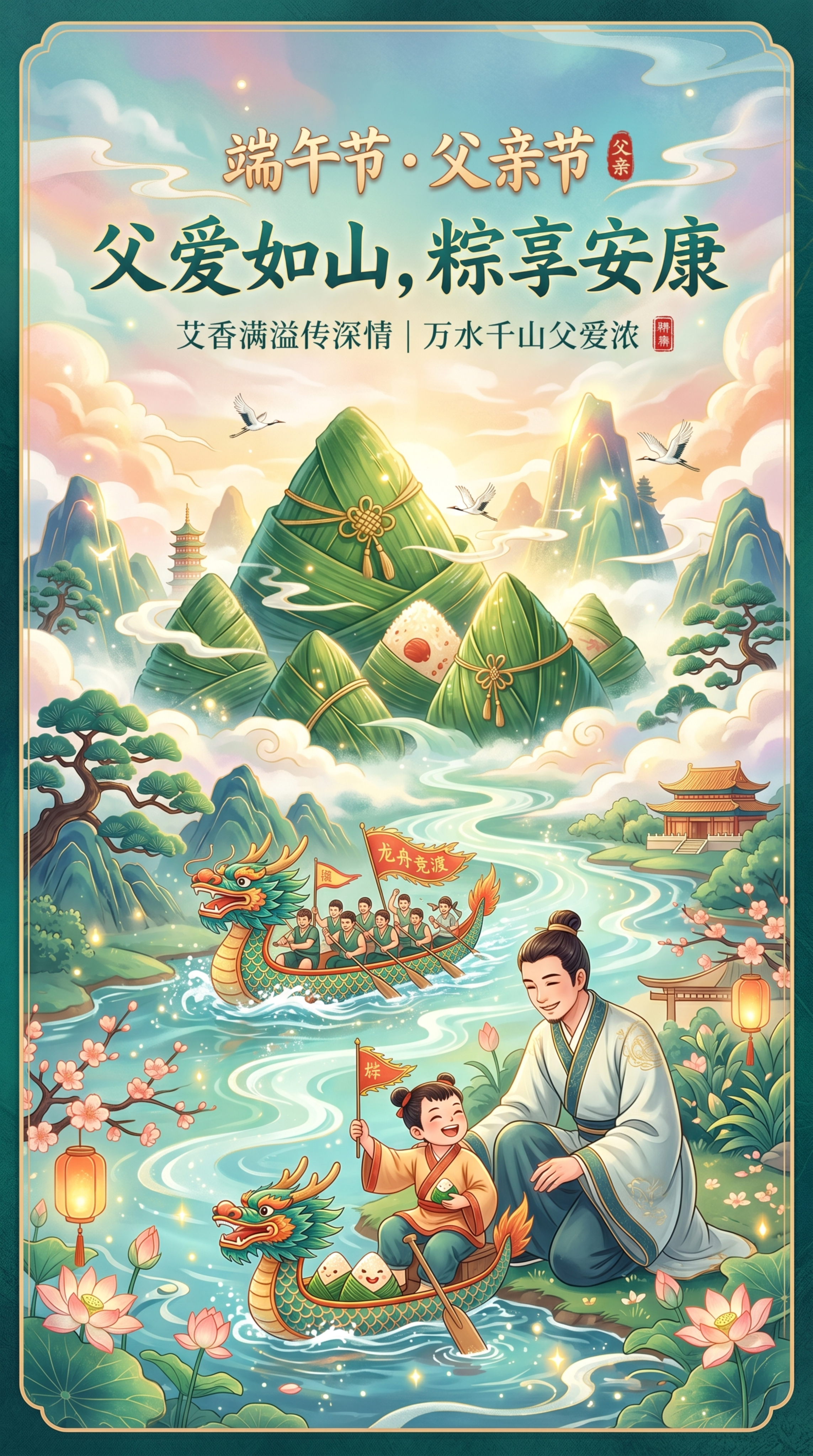 9:16竖版公众号海报，另一款不同设计方案，融合端午节粽子山、… - 图片创意预览