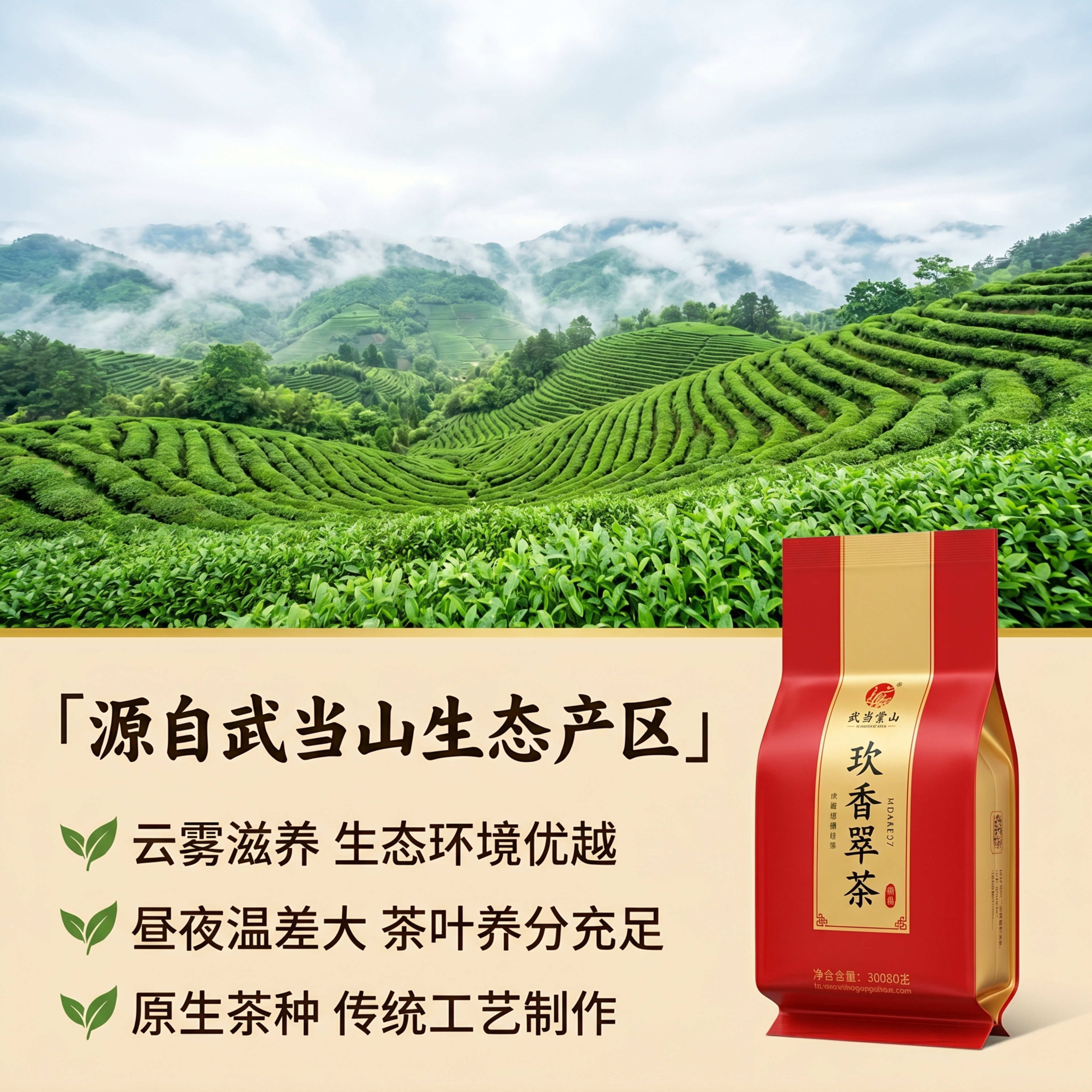 [第2屏] 核心产地展示-换香翠红茶武当山生态产区介绍。[氛围… - 图片创意预览