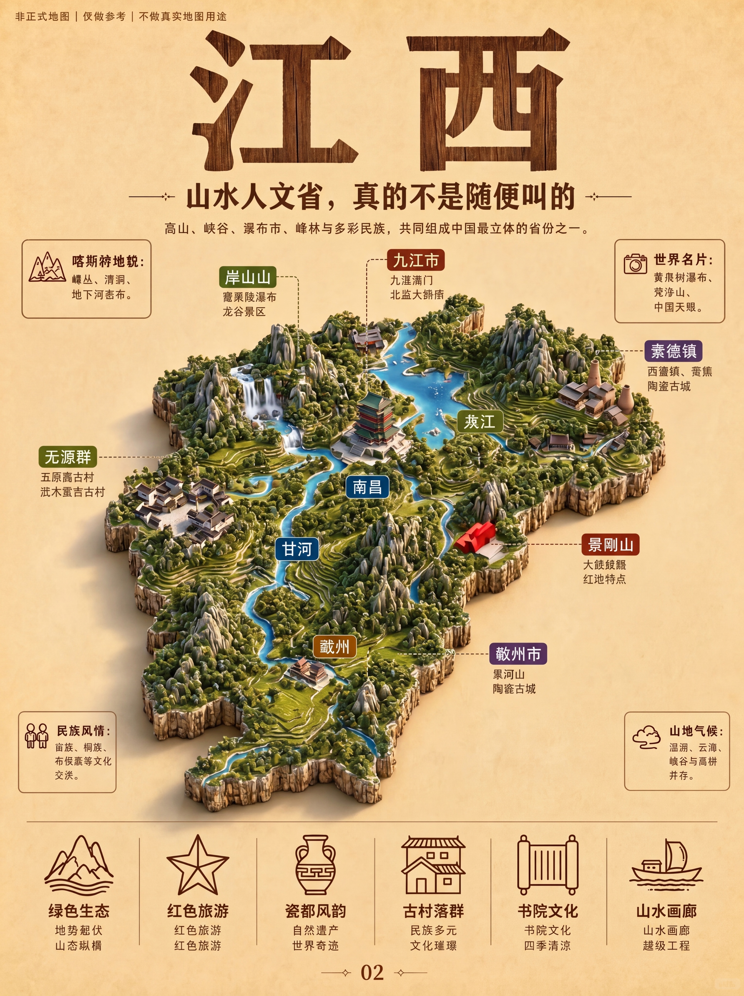 生成一张立体积木风格江西旅游地图首图总览，参考上传图片的立体微… - 图片创意预览