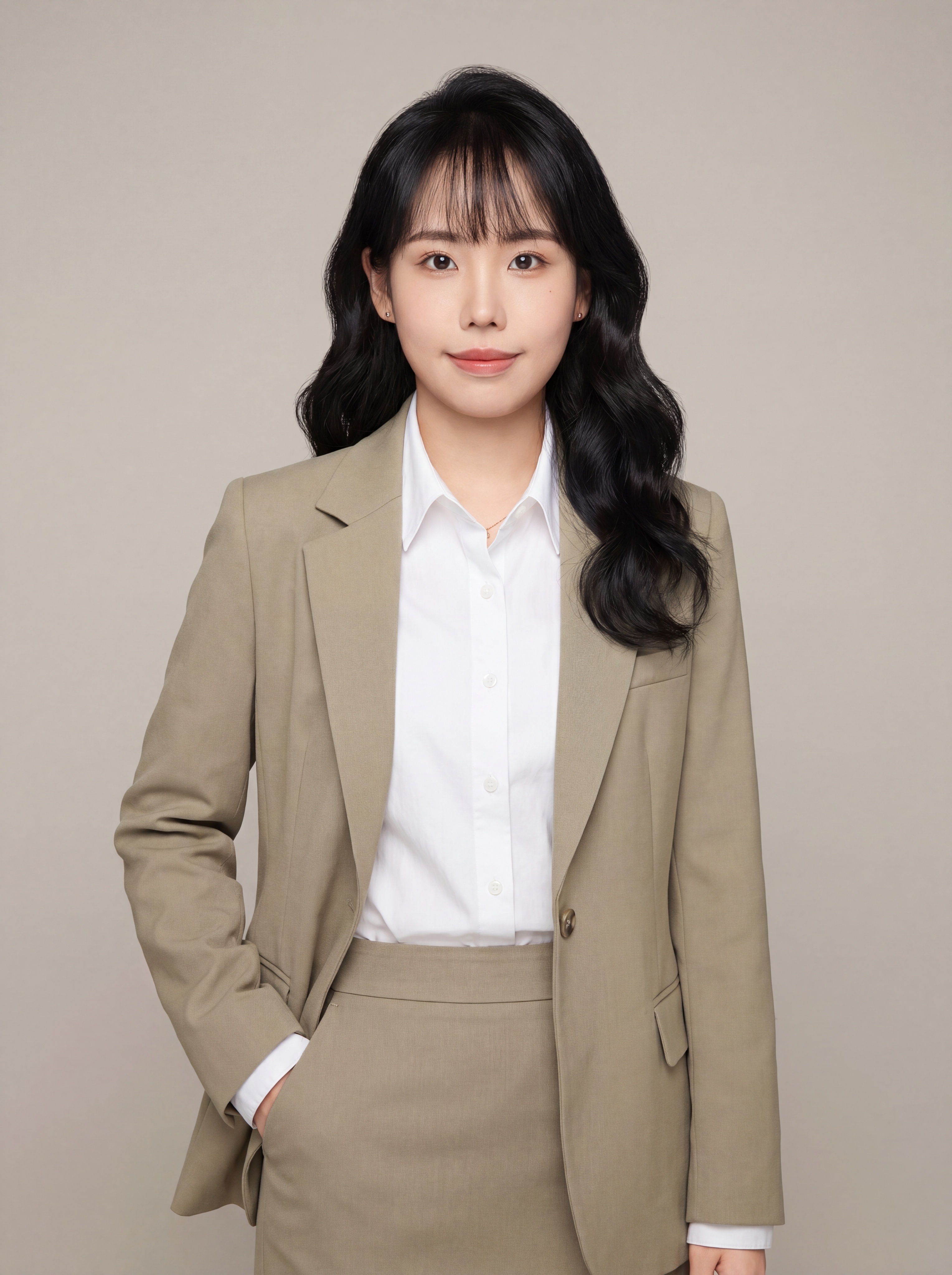 参考图中保留人物脸型、发型、年龄等特征生成设计师职场形象照,标… - 图片创意预览