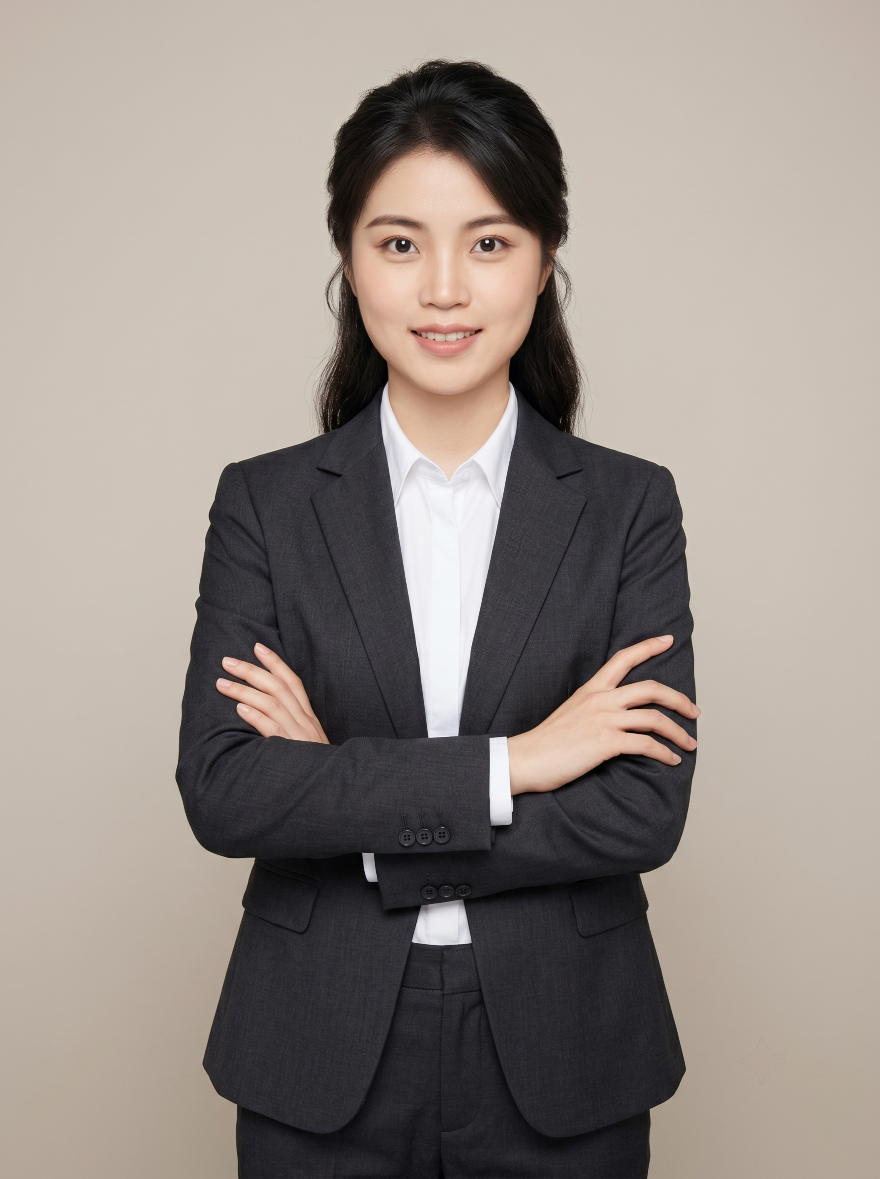 参考图中保留人物脸型、发型、年龄等特征生成职场形象照,标准焦段… - 图片创意预览