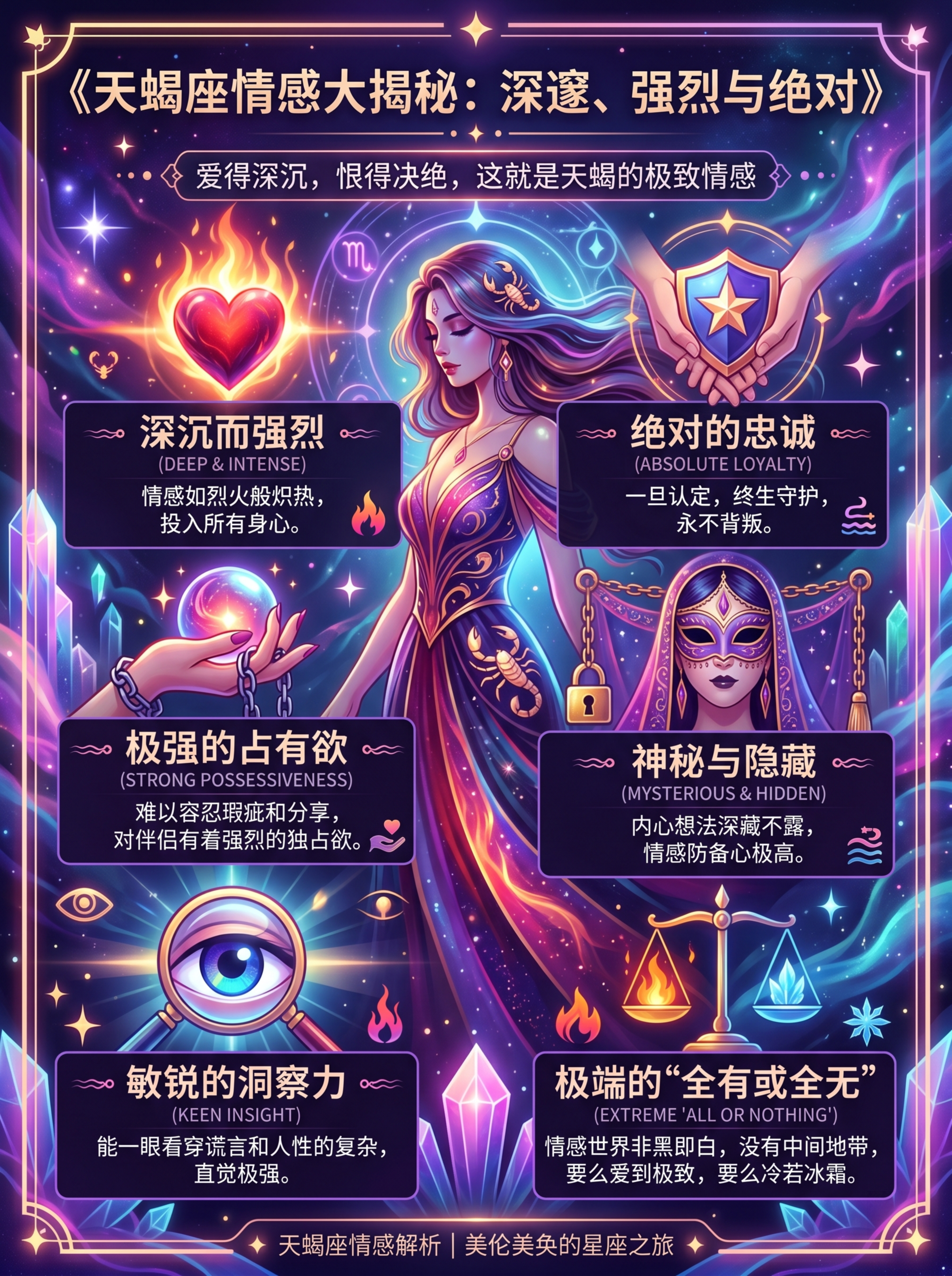 精美明亮风格的十二星座情感分析图片，天蝎座，画面精致，色彩鲜艳… - 图片创意预览