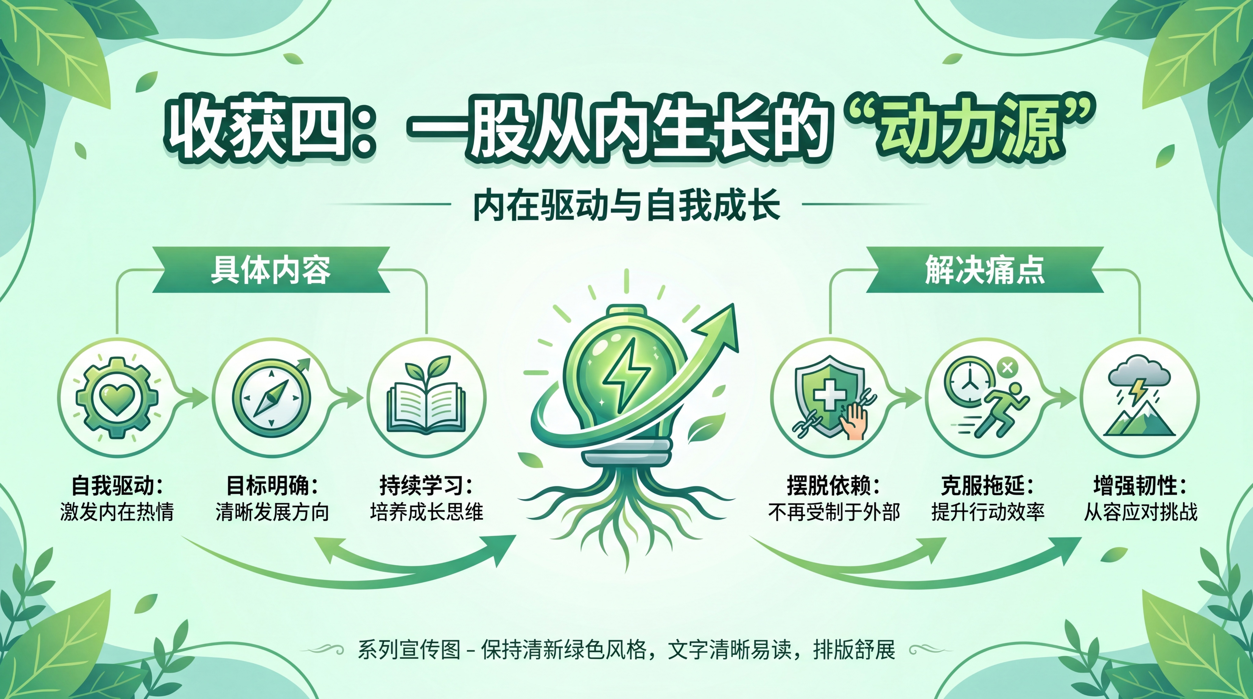 设计一张横版单收获宣传图，仅展示"收获四：一股从内生长的“动力… - 图片创意预览