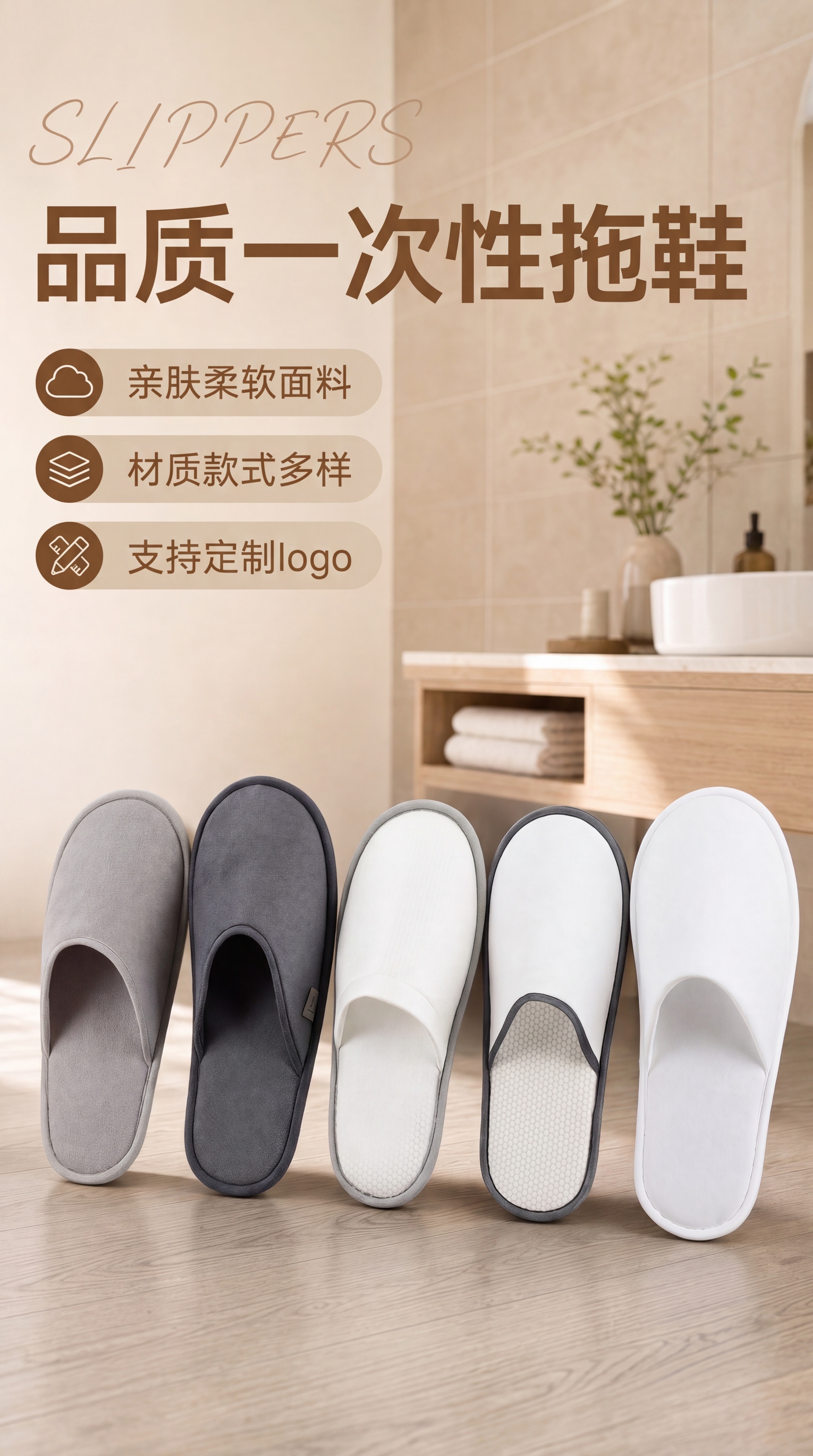 [第1屏] 详情页头图-居家酒店一次性拖鞋全系列海报宣传图。本… - 图片创意预览