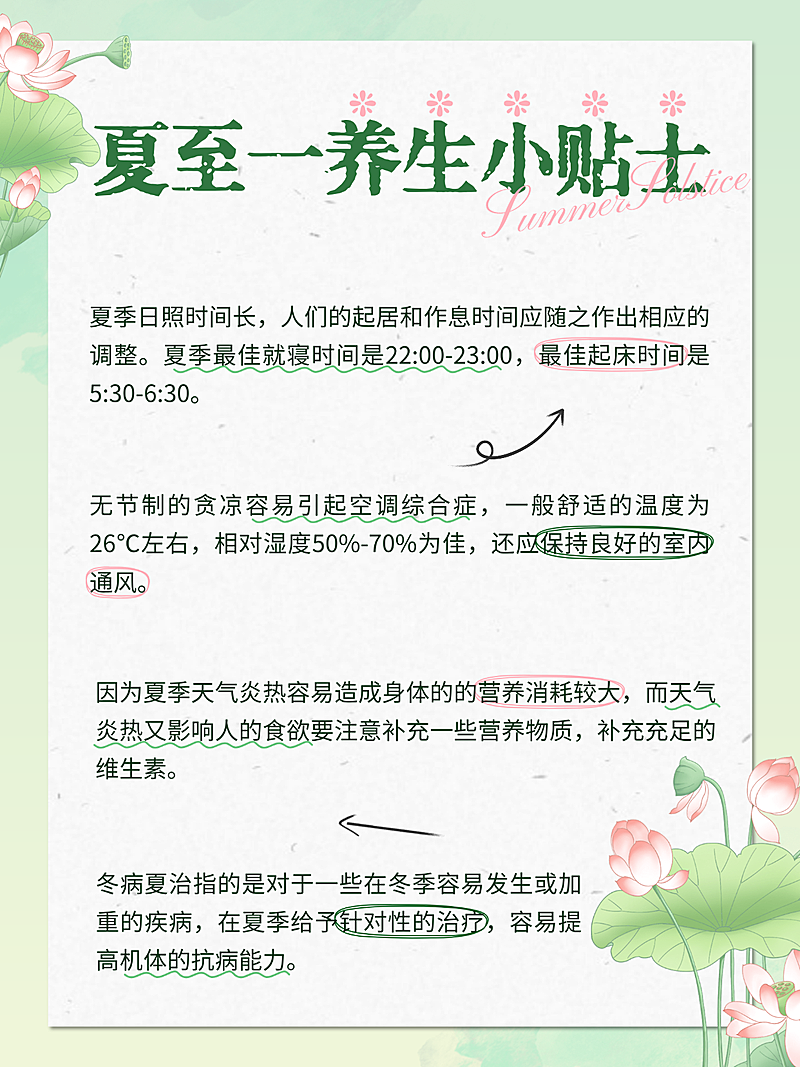 清新中式国风插画夏至节气养生科普分享小红书配图