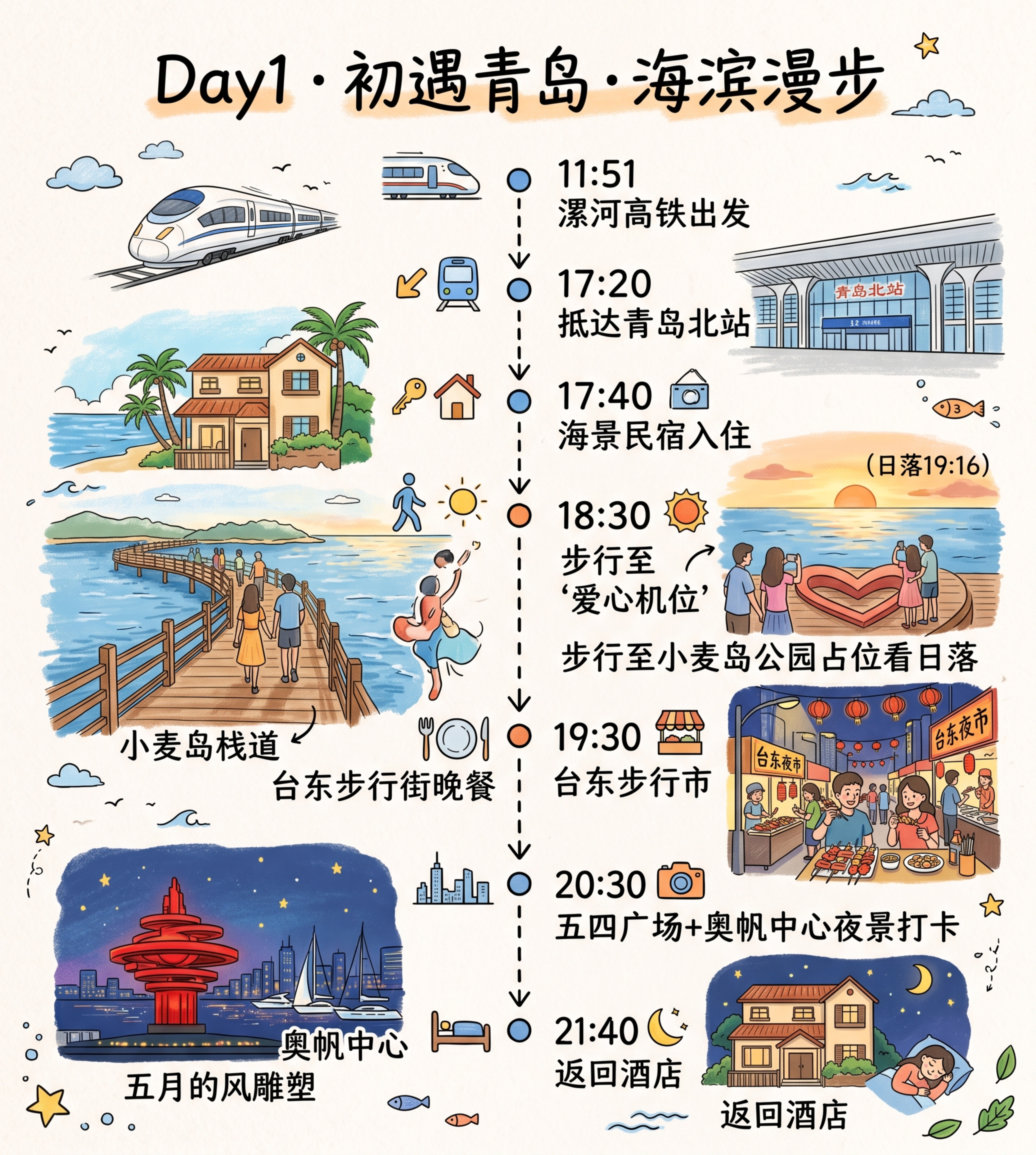 手绘风格Day1行程模块图，竖版1080×1200，4K高清。… - 图片创意预览