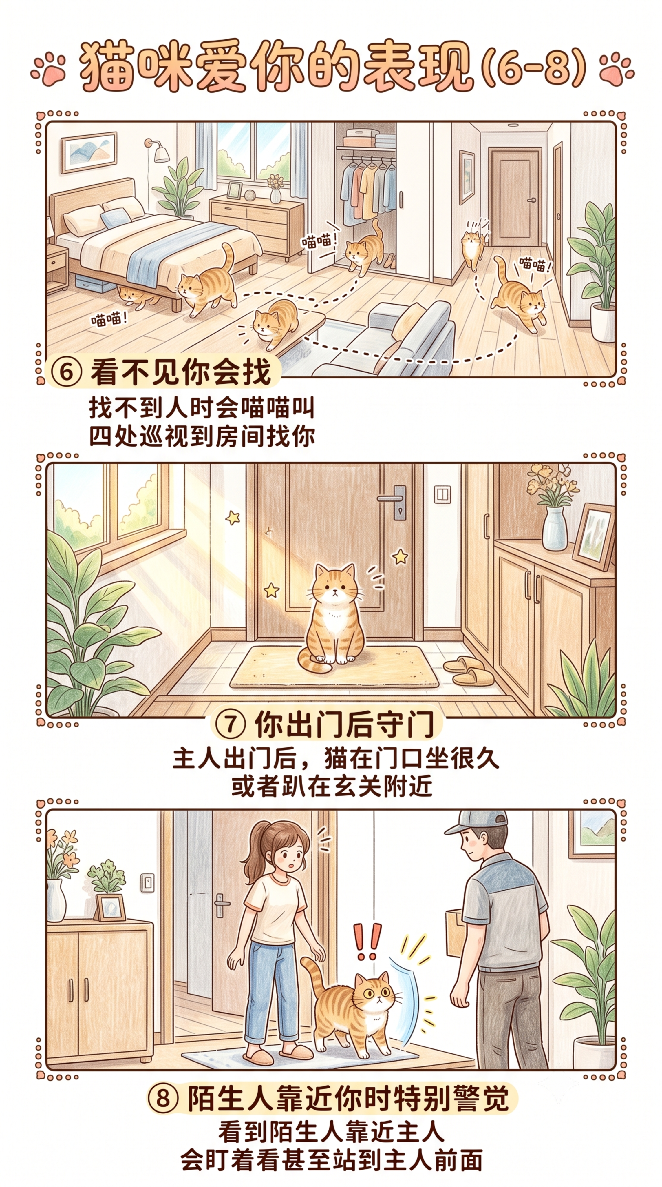 小红书竖版动画风格图文，内容⑥看不见你会找：找不到人时会喵喵叫… - 图片创意预览