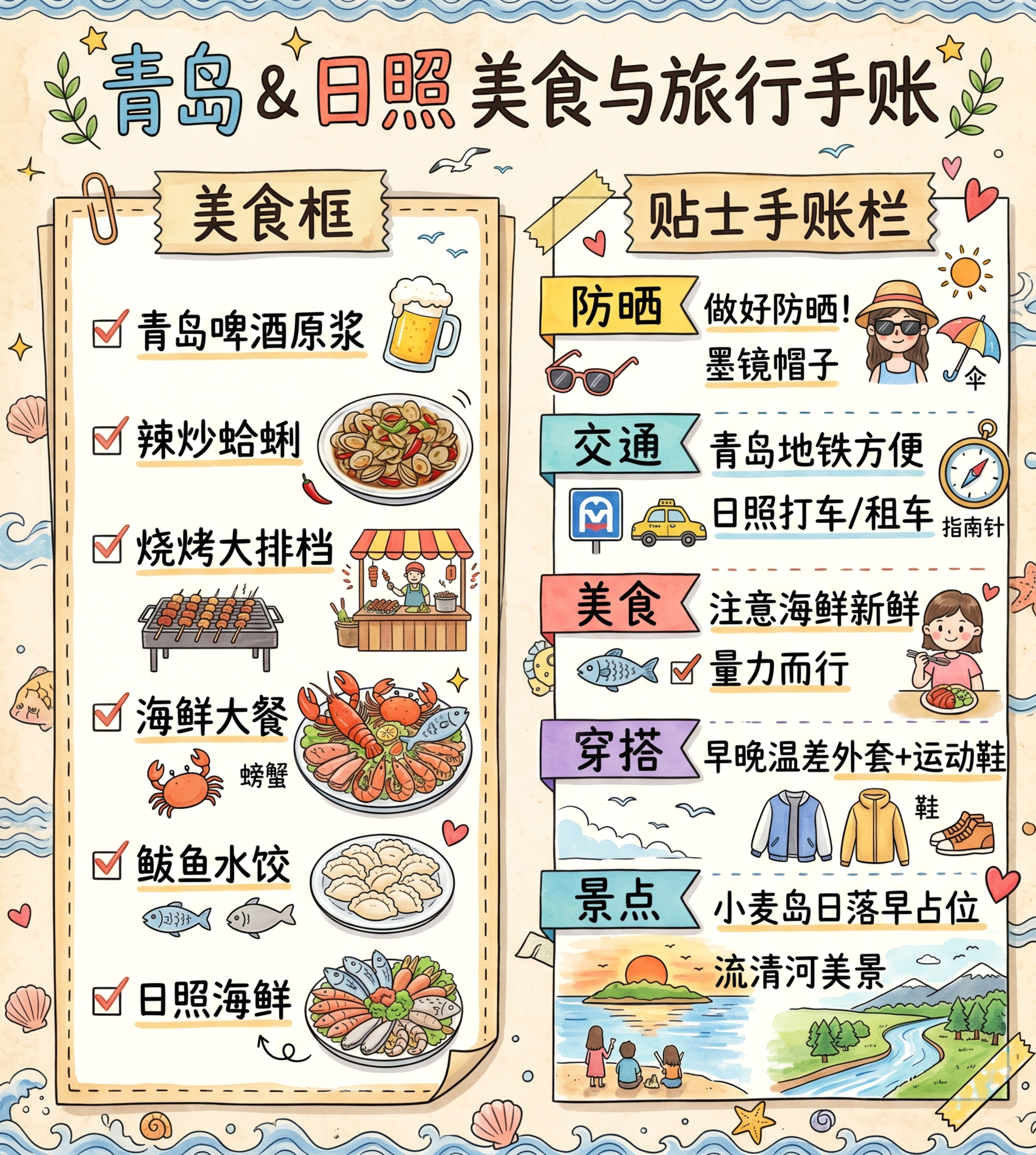手绘风格美食与贴士手账栏模块图，竖版1080×1200，4K高… - 图片创意预览