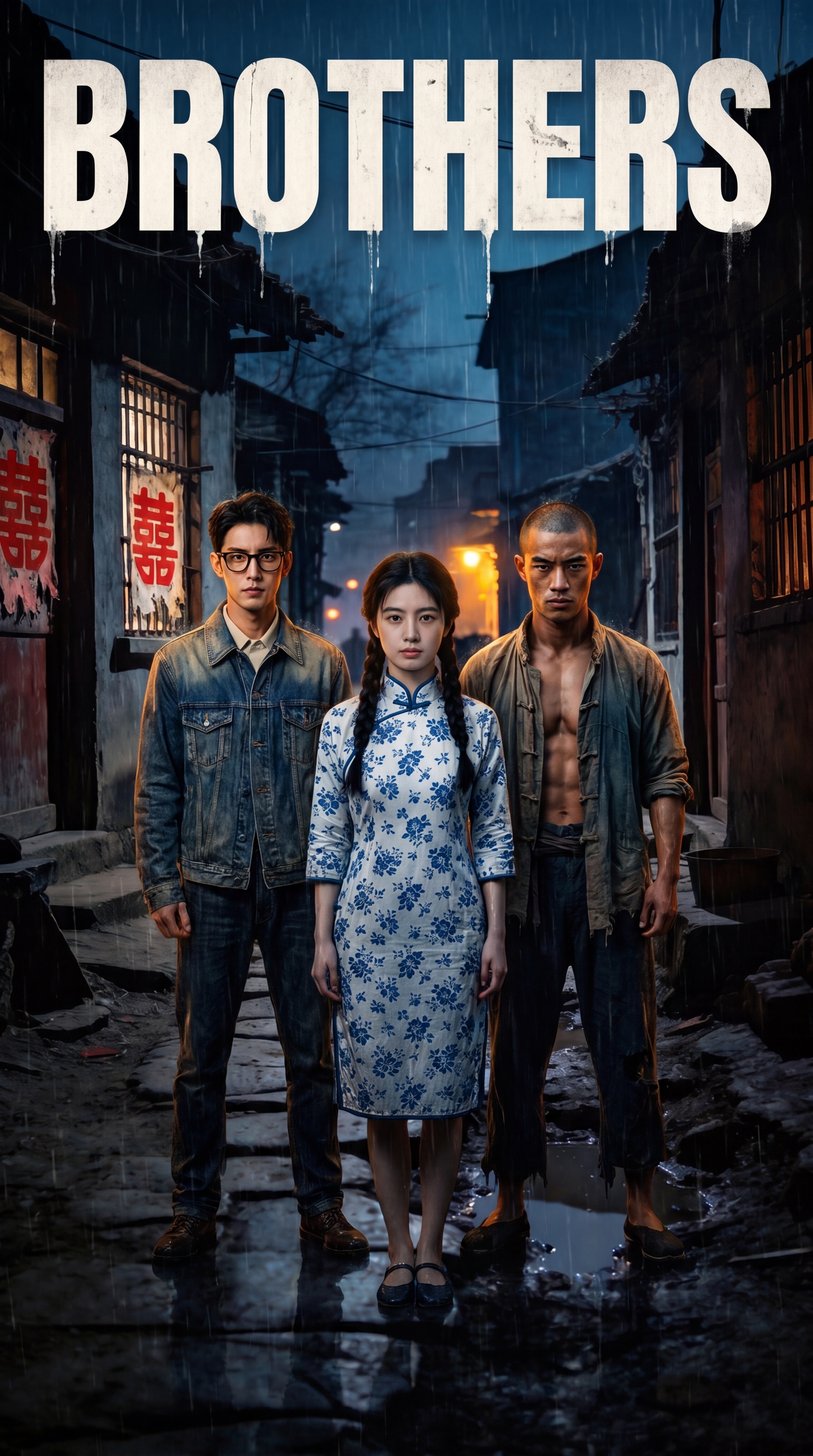 创作一张主题为Brothers的电影海报，9:16比例，使用提… - 图片创意预览