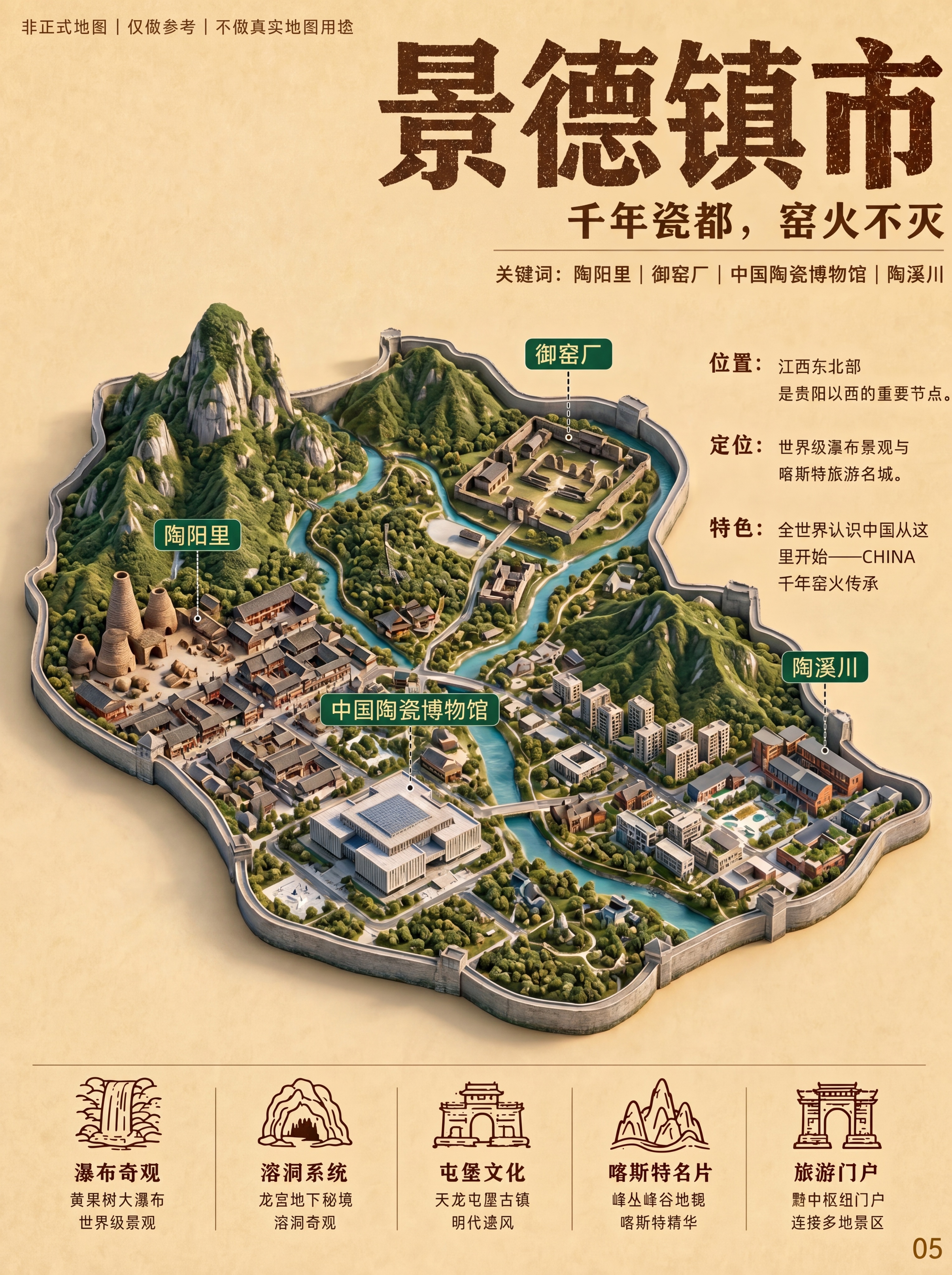 生成一张立体积木风格景德镇市旅游地图，参考上传图片的立体微缩景… - 图片创意预览