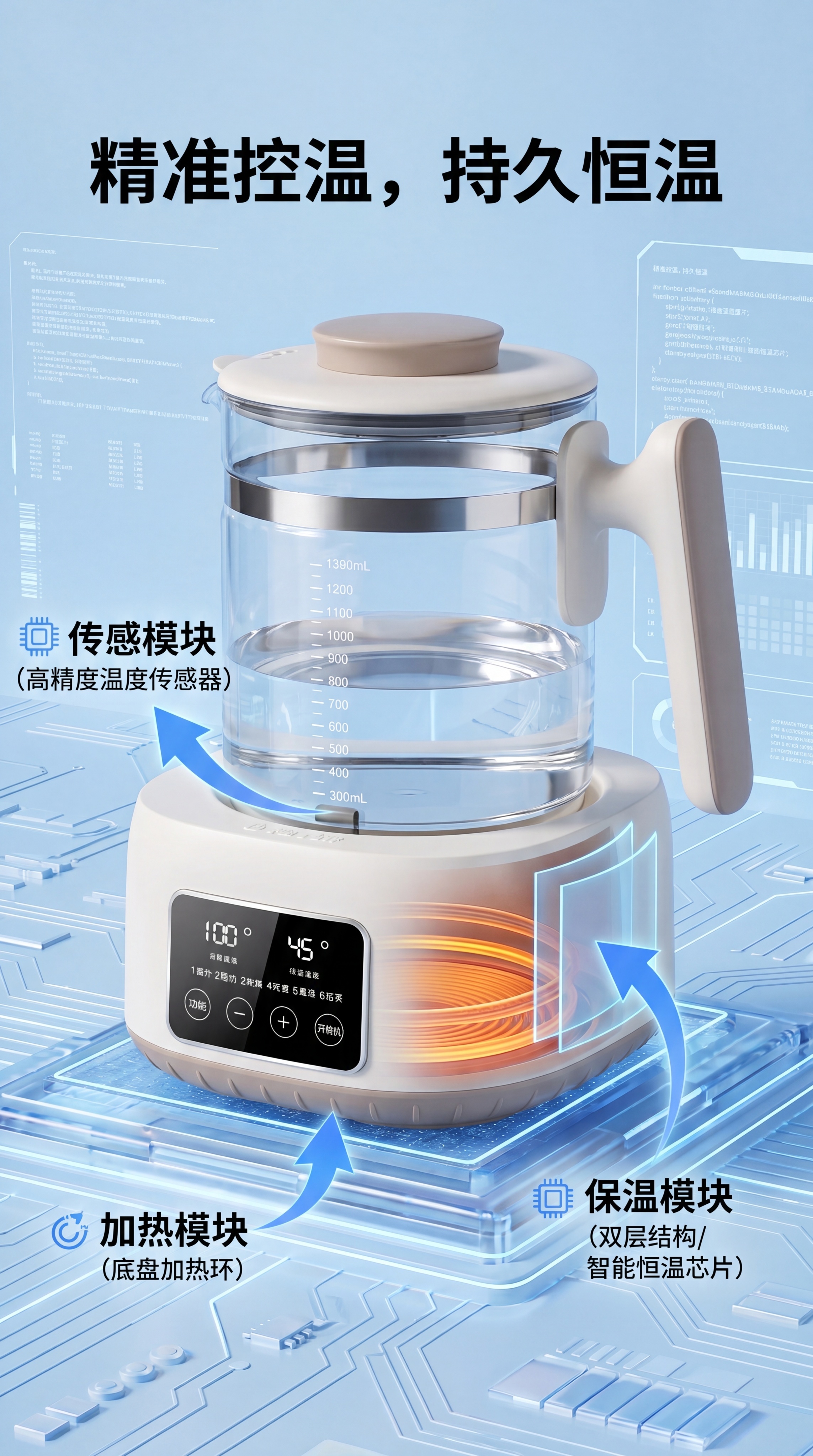 [第4屏]恒温控温技术解析，使用【图2】产品主体，标题"精准控… - 图片创意预览
