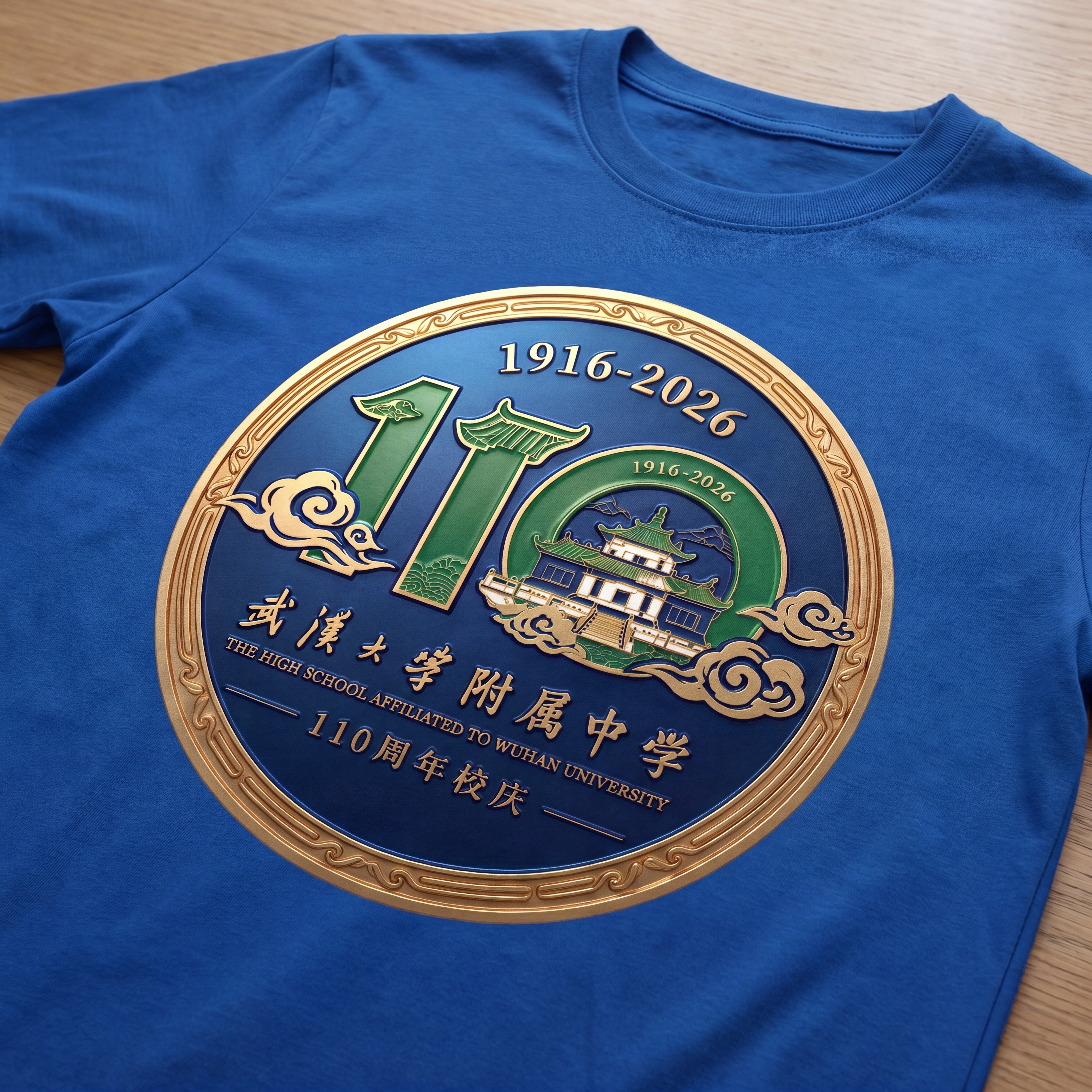 产品效果图，武汉大学附属中学110周年庆定制文化衫，印上参考图… - 图片创意预览