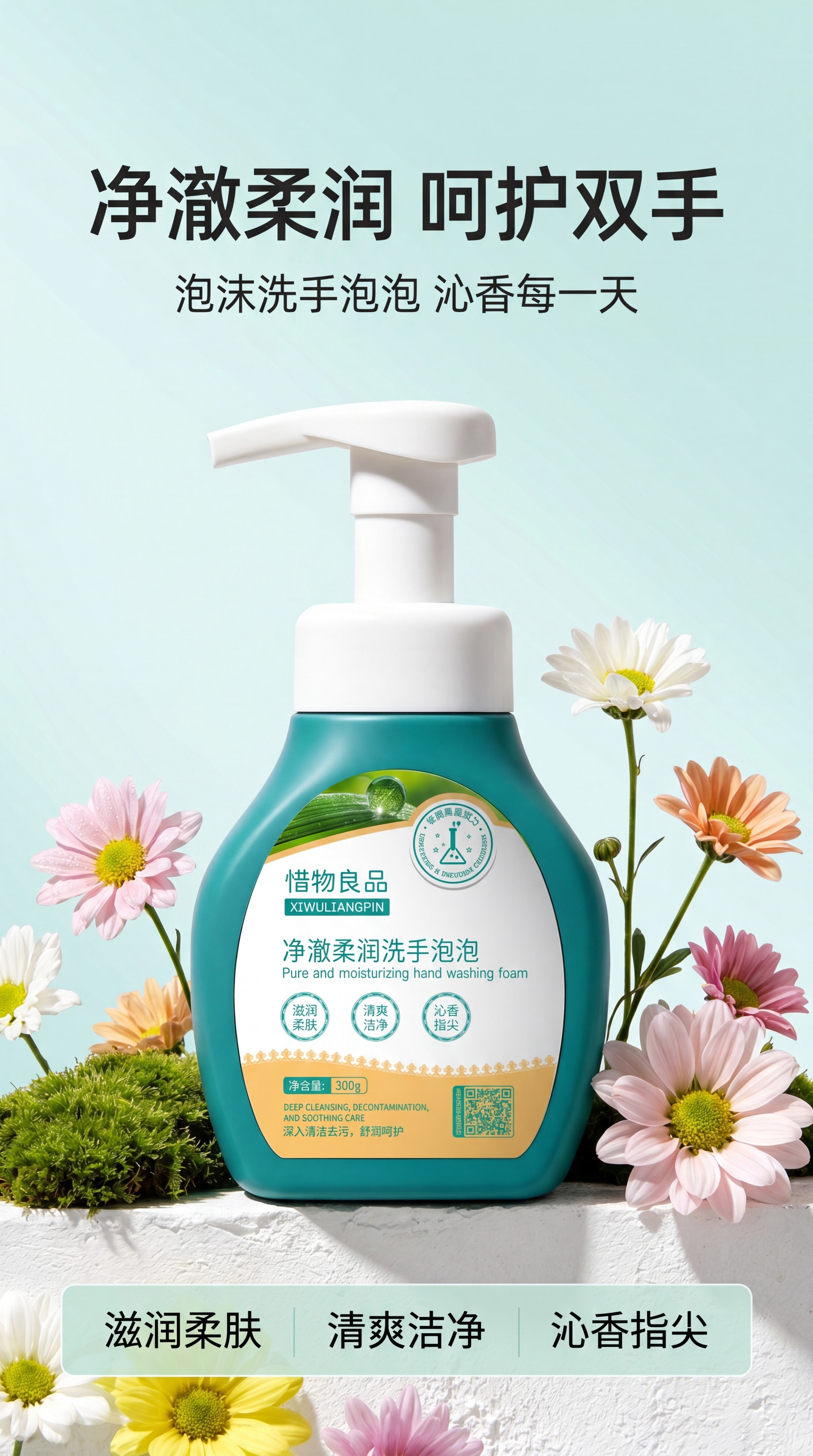 [第1屏] 详情页头图-惜物良品净澈柔润洗手泡泡主视觉海报。本… - 图片创意预览