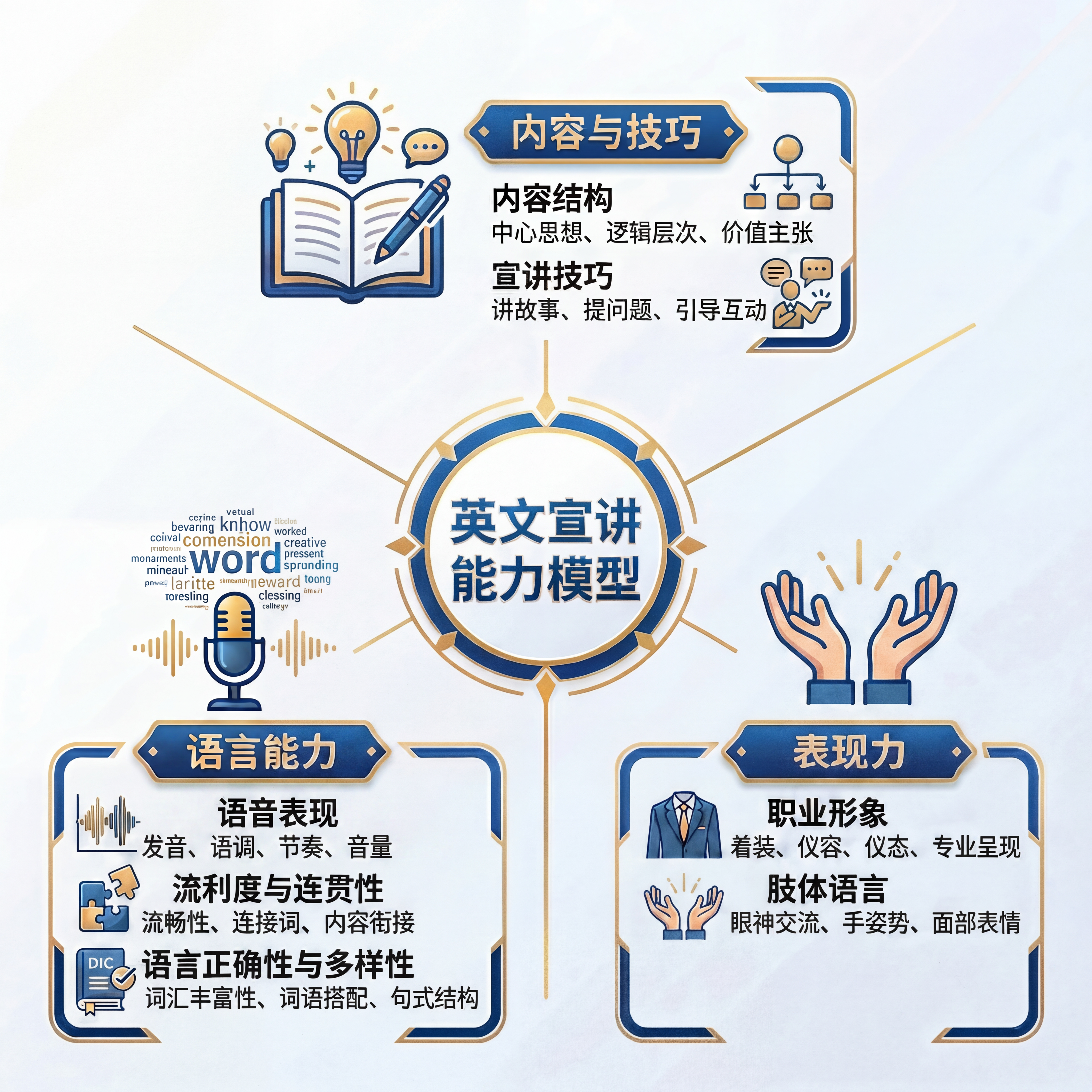 将图中以下文字替换：1）'语音语调节奏音量' → '语音表现'… - 图片创意预览