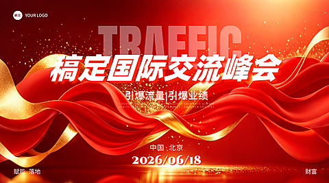 红绸红金现代感线上线下企业年中年终活动峰会宣传推广横版海报banner
