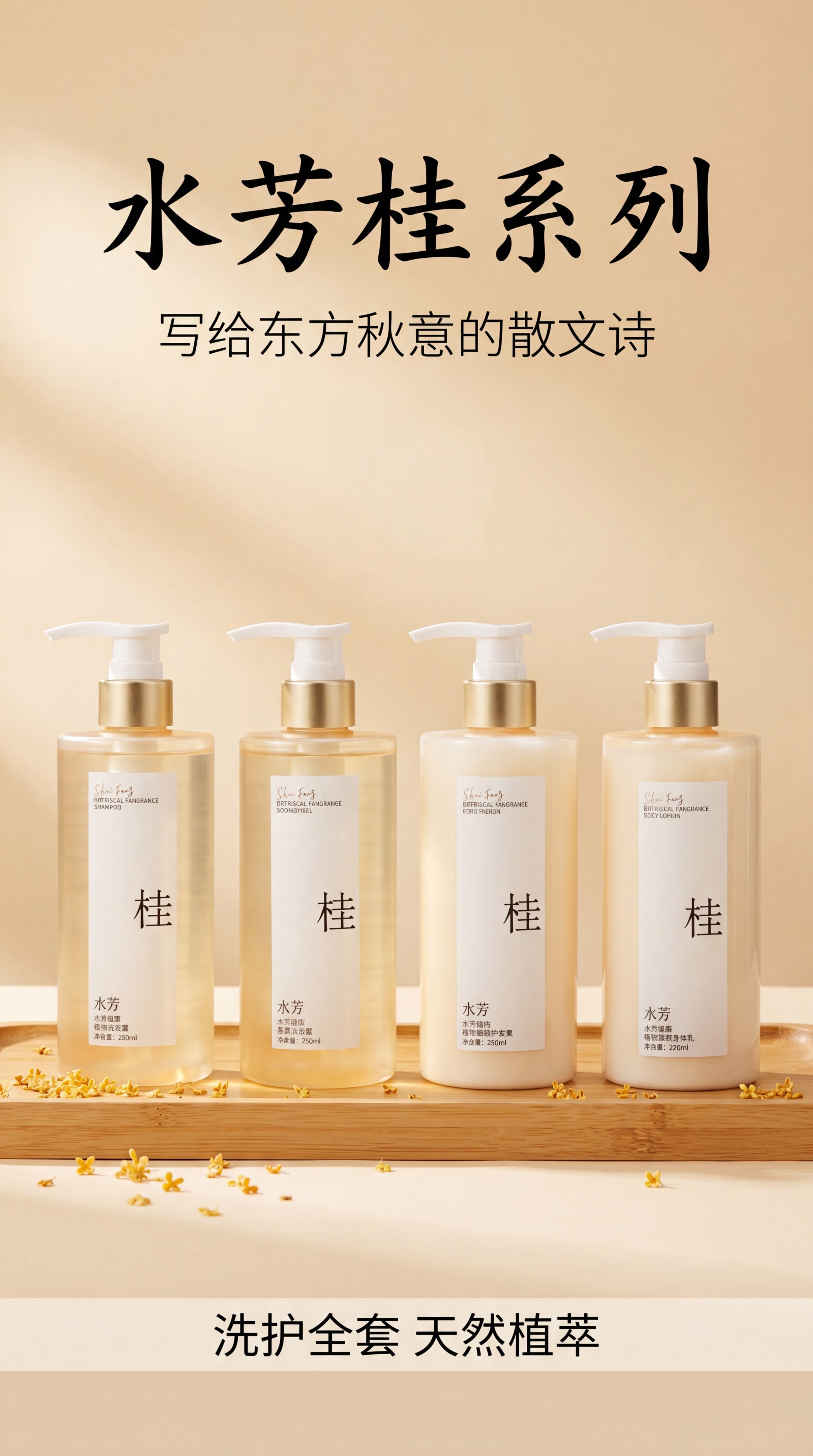 [第1屏] 淘宝天猫详情页头图，主视觉展示水芳桂系列全套洗护产… - 图片创意预览