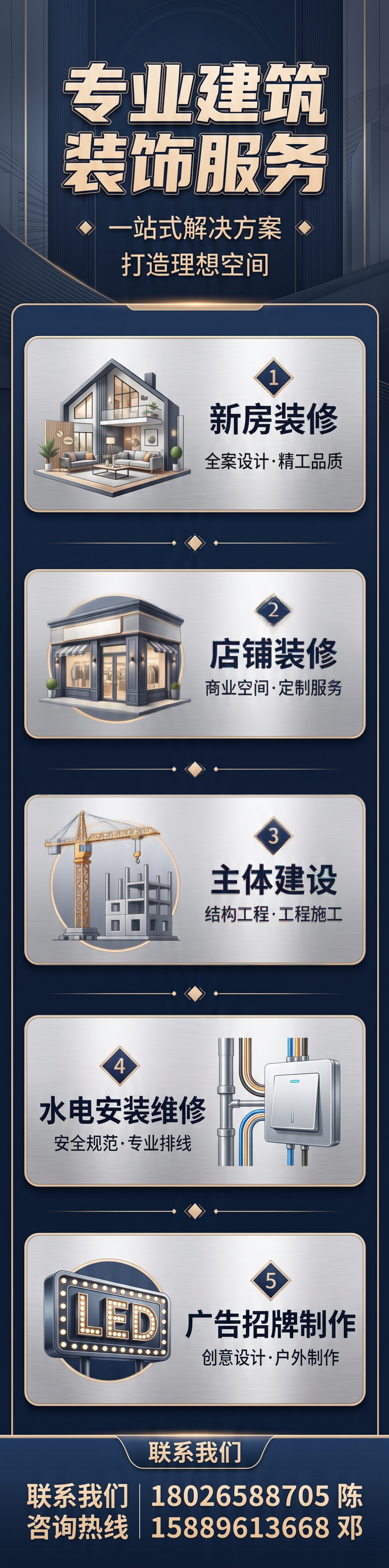 装修服务宣传海报，高240厘米宽60厘米，服务项目有：新房装修… - 图片创意预览
