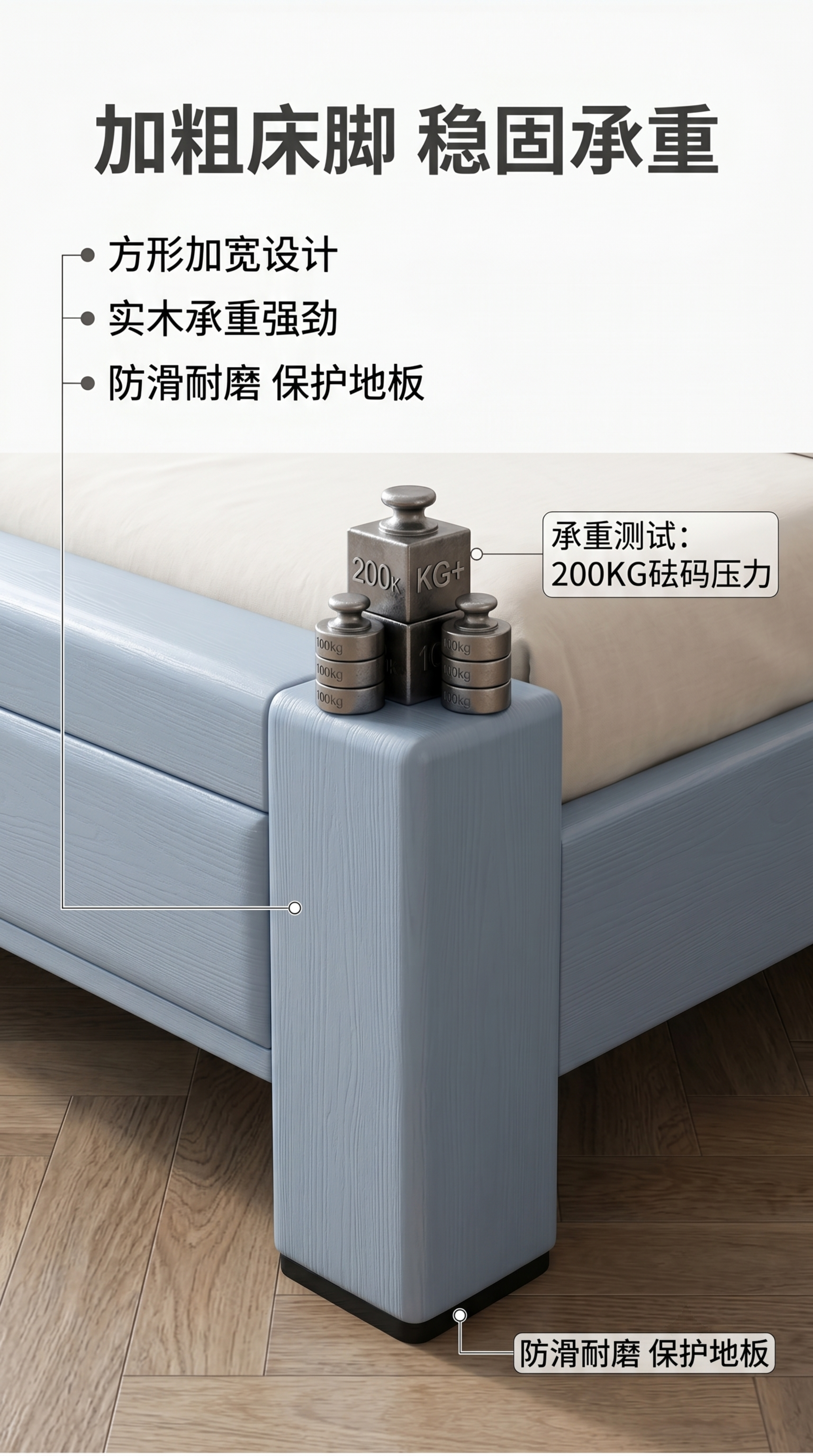 [第19屏] 床脚承重展示-方形实木床脚稳固承重。氛围风格：细… - 图片创意预览