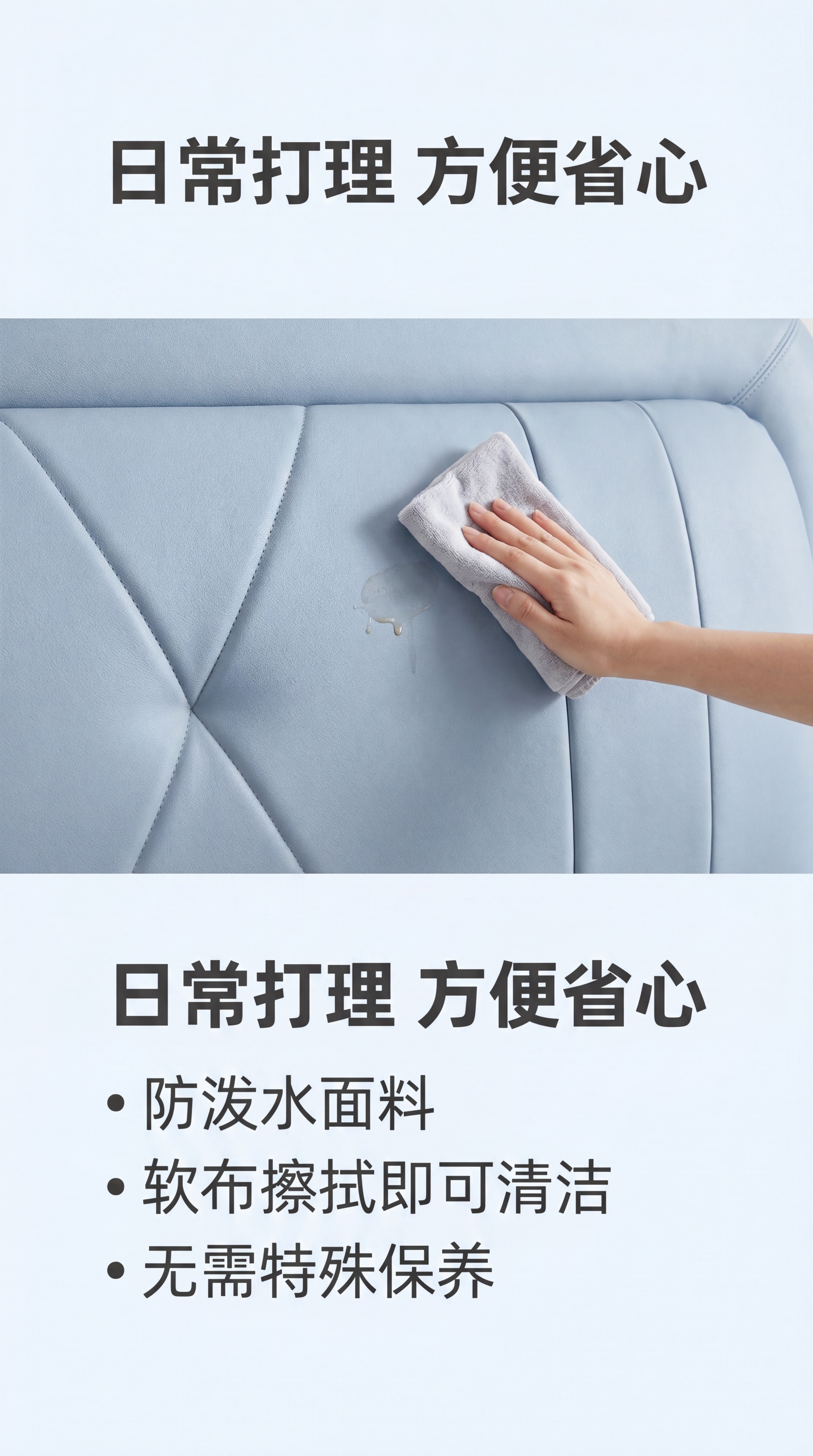 [第21屏] 日常打理说明-超纤皮软包日常清洁保养。氛围风格：… - 图片创意预览