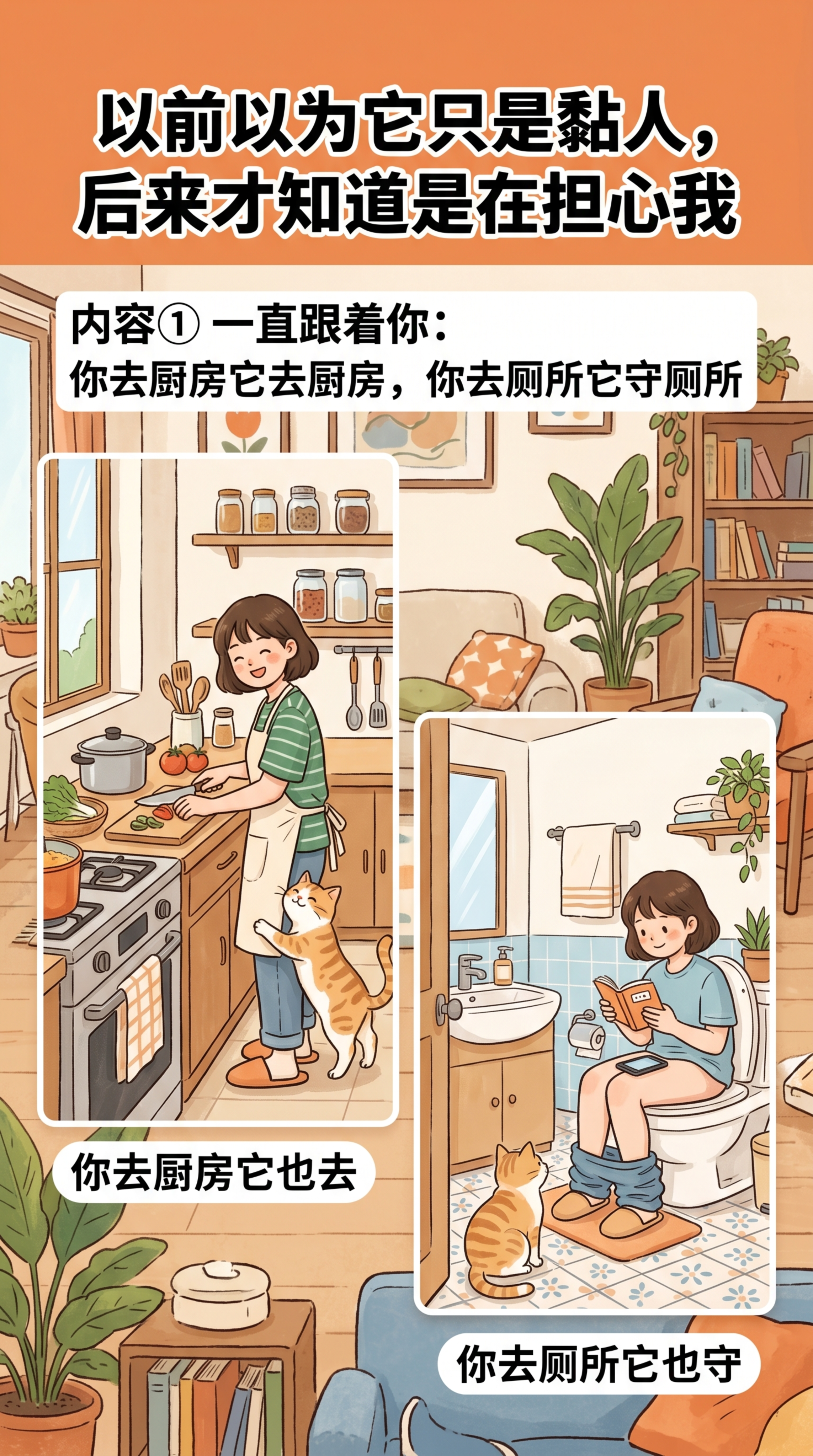 小红书竖版动画风格图文，标题"以前以为它只是黏人，后来才知道是… - 图片创意预览