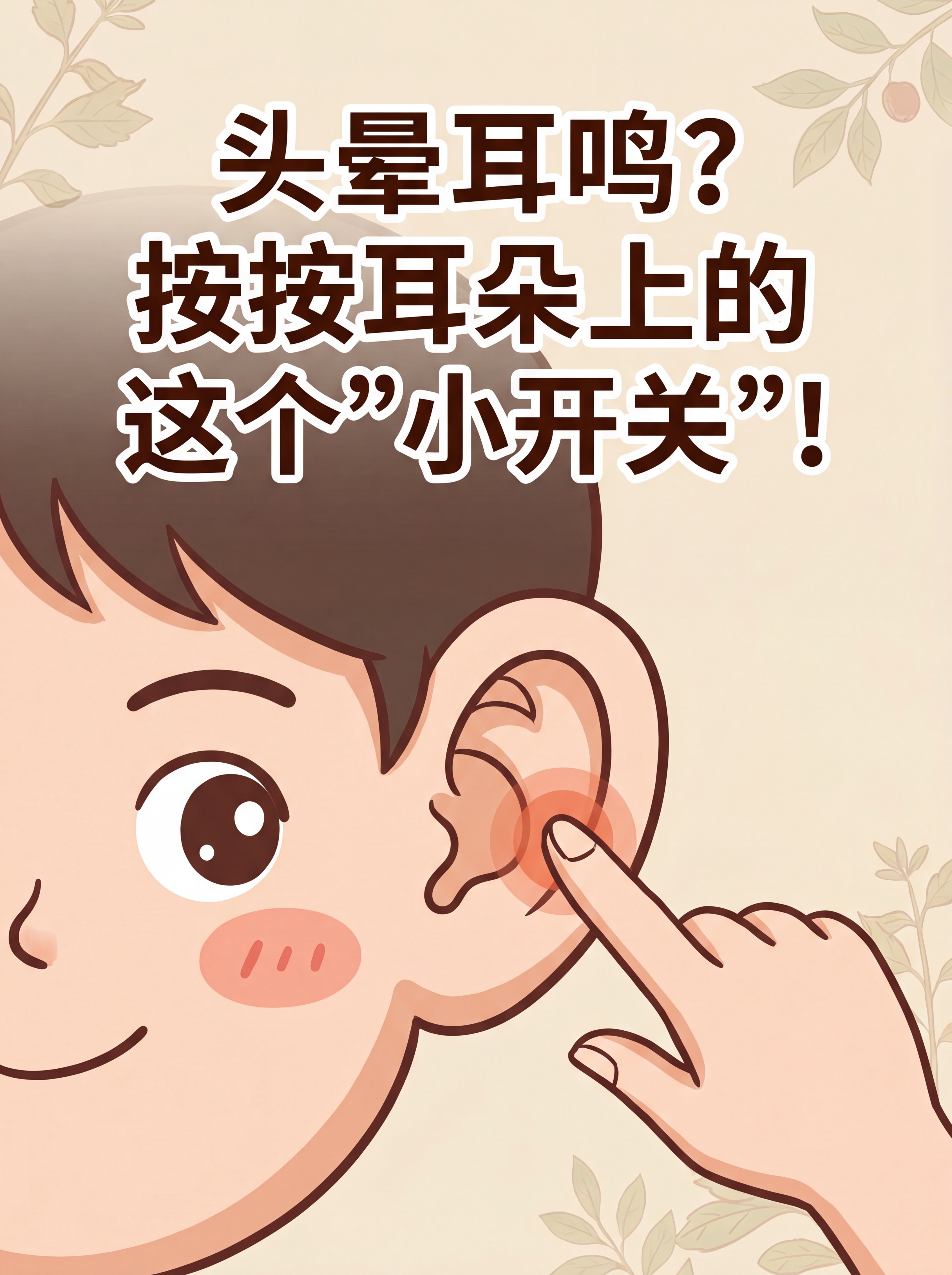 中医养生科普插画，卡通风格的人物耳朵，手指点按耳部穴位区域，上… - 图片创意预览