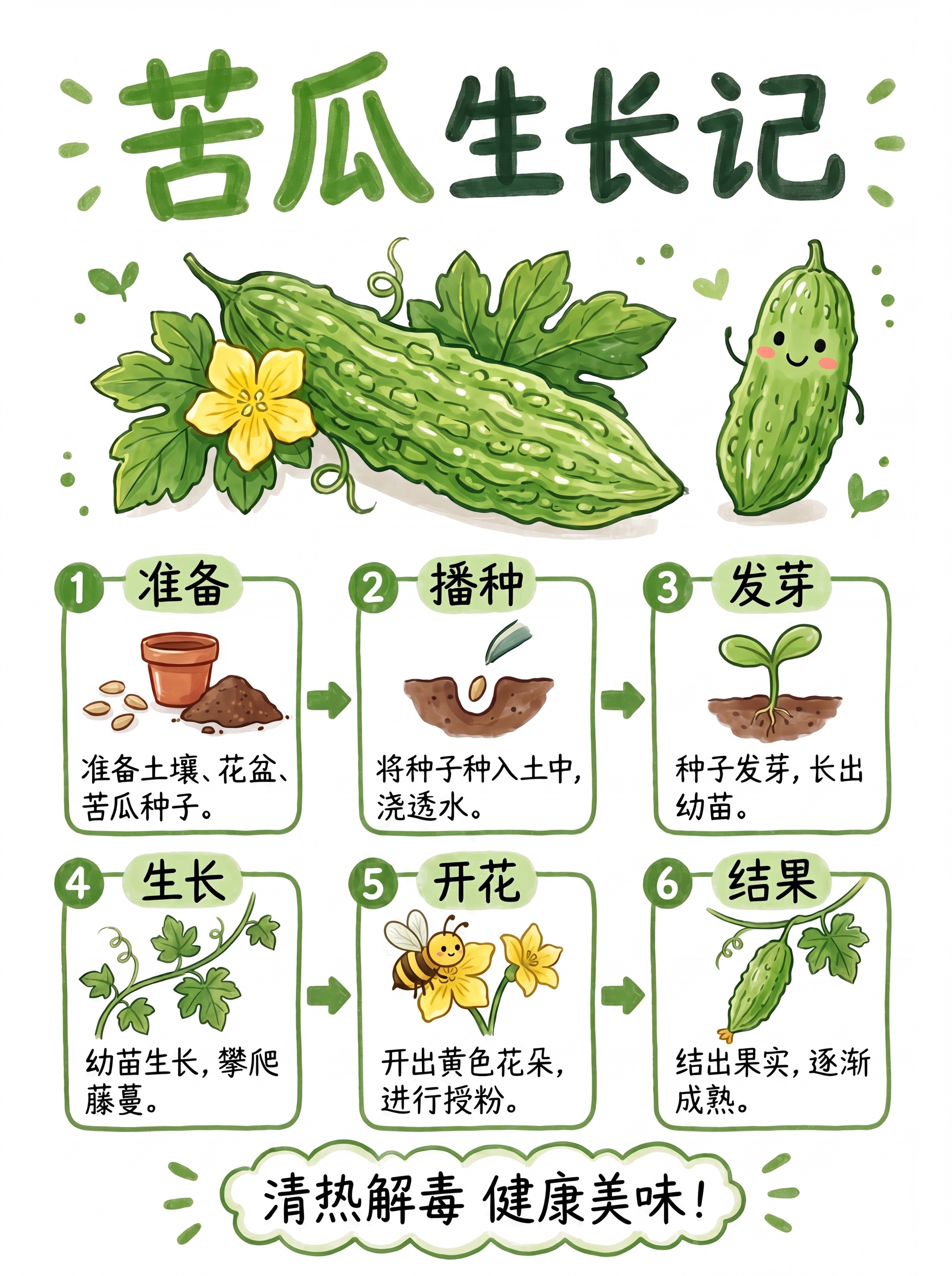 在开花授粉这一步骤的黄色苦瓜花上添加一只可爱的小蜜蜂，保持整体… - 图片创意预览