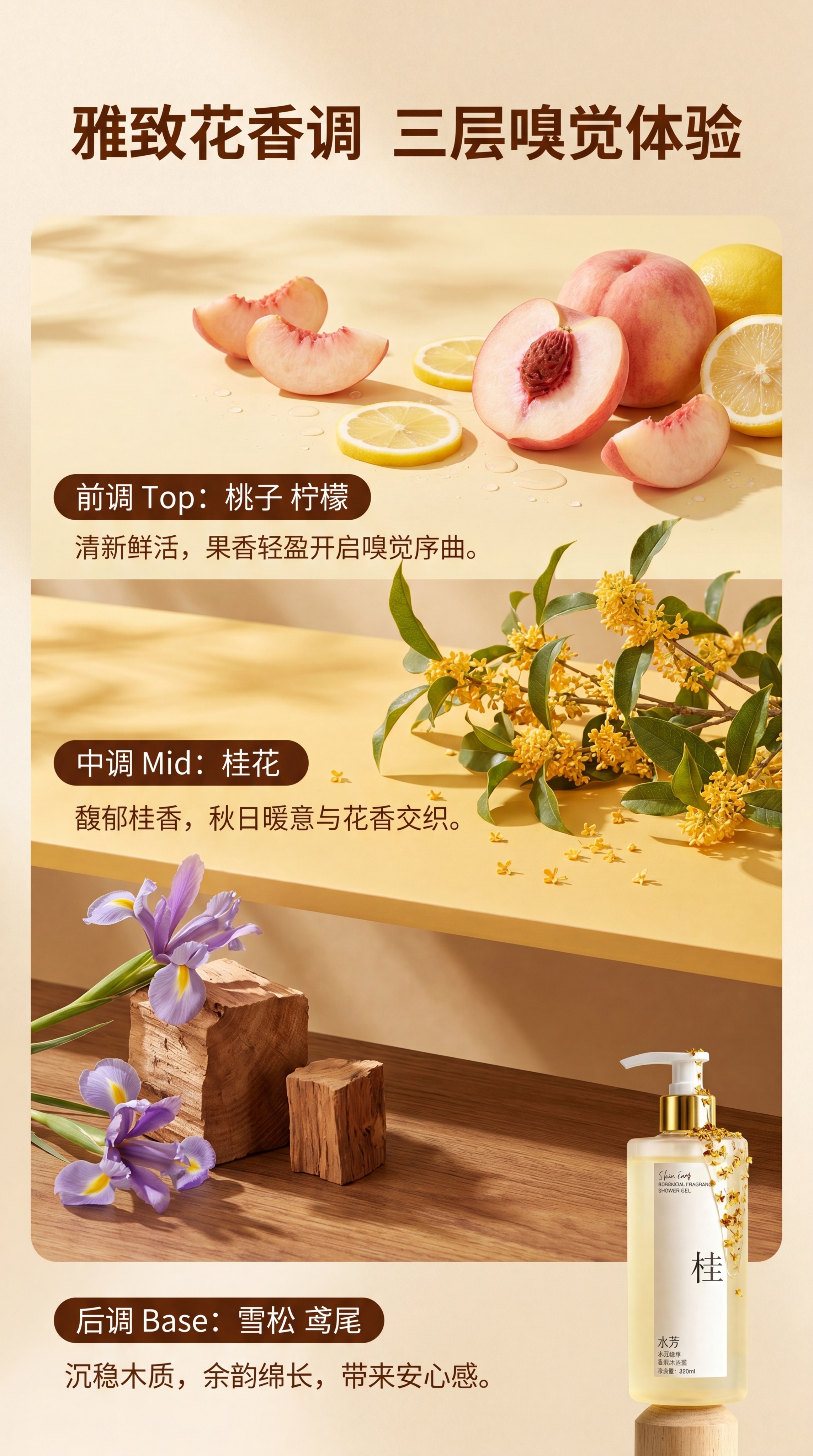 [第4屏] 香氛调感解析页，水芳桂系列雅致花香调。[氛围/风格… - 图片创意预览