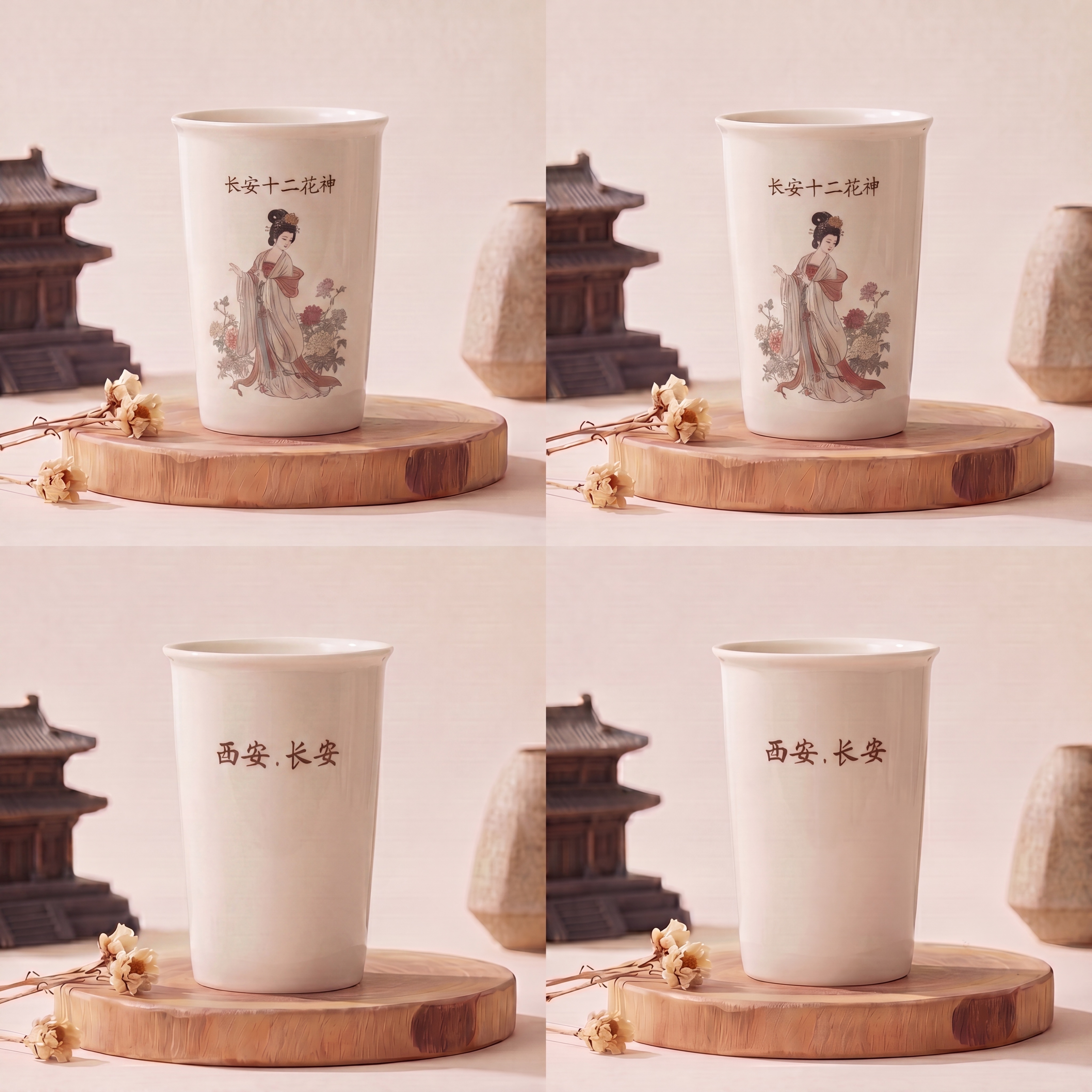 将正面图案改为仅一位长安十二花神女性形象，风格典雅古风，保留文… - 图片创意预览