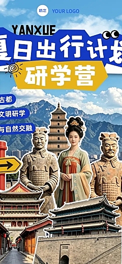 研学旅游出行活动拼贴风宣传引流文章长图