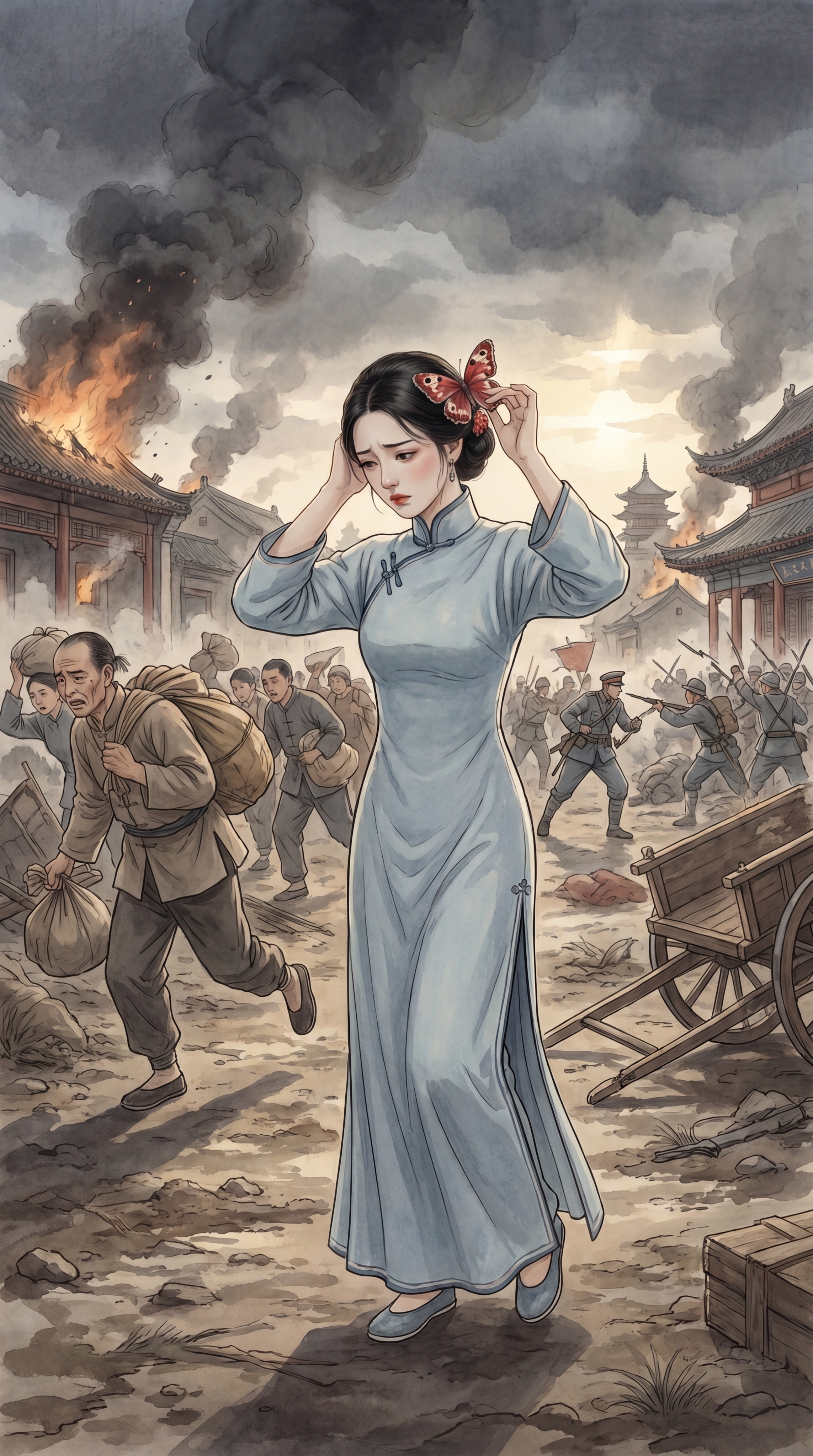 16:9横屏构图，电影级画面，8K超高清，光影细腻，清末战乱场… - 图片创意预览