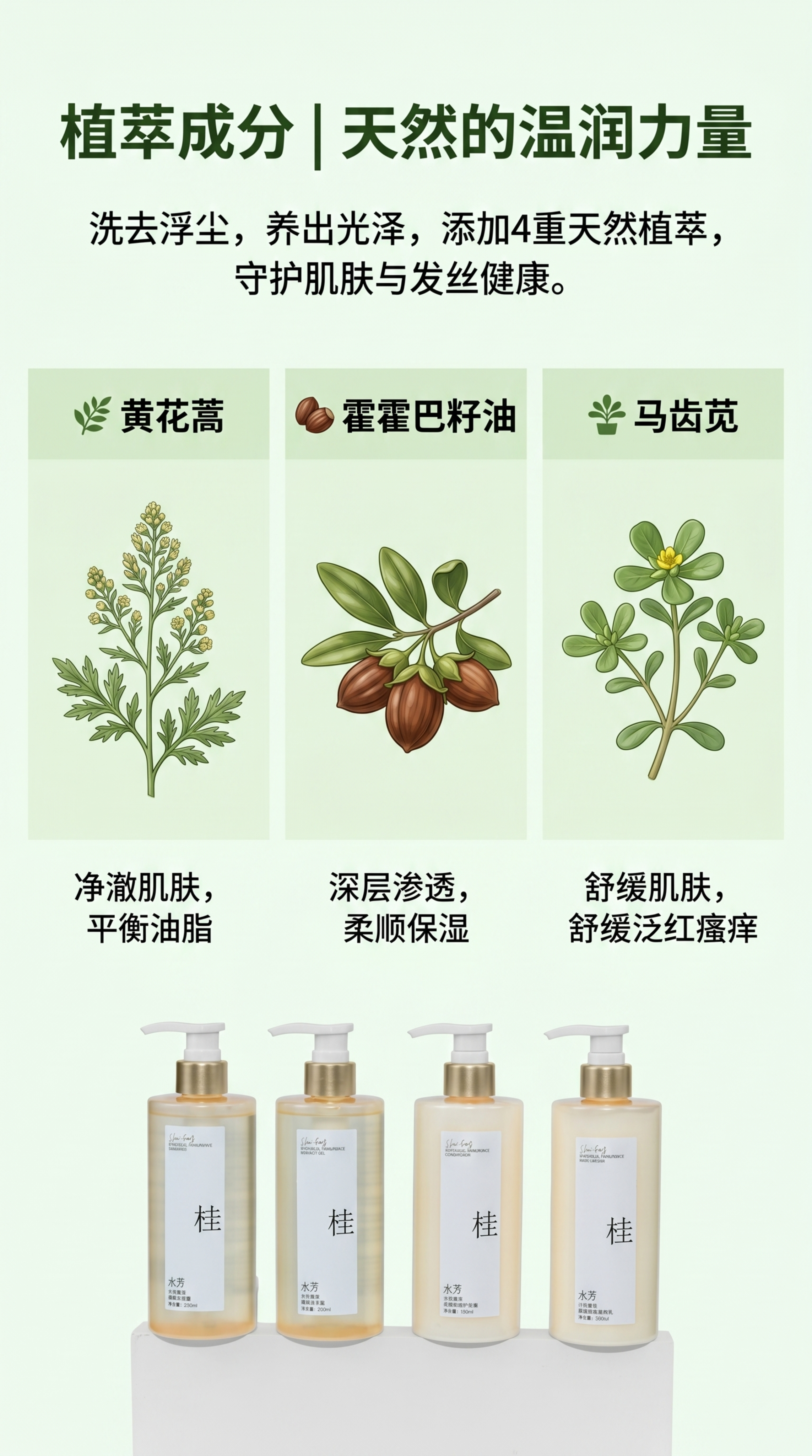 [第4屏] 水芳桂核心植萃成分专区。 氛围风格：天然纯净，清新… - 图片创意预览