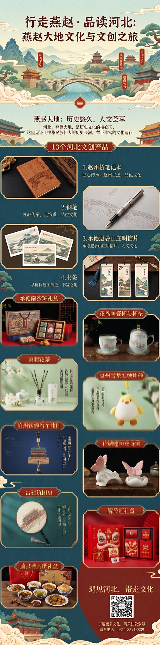 修改这张河北文化公众号长图，保留用户提供的所有原始文创产品素材不替换，修正所有错误文字，去掉坏字错字，修正不通顺的语句，保证文案准确通顺，整体设计和排版保持不变