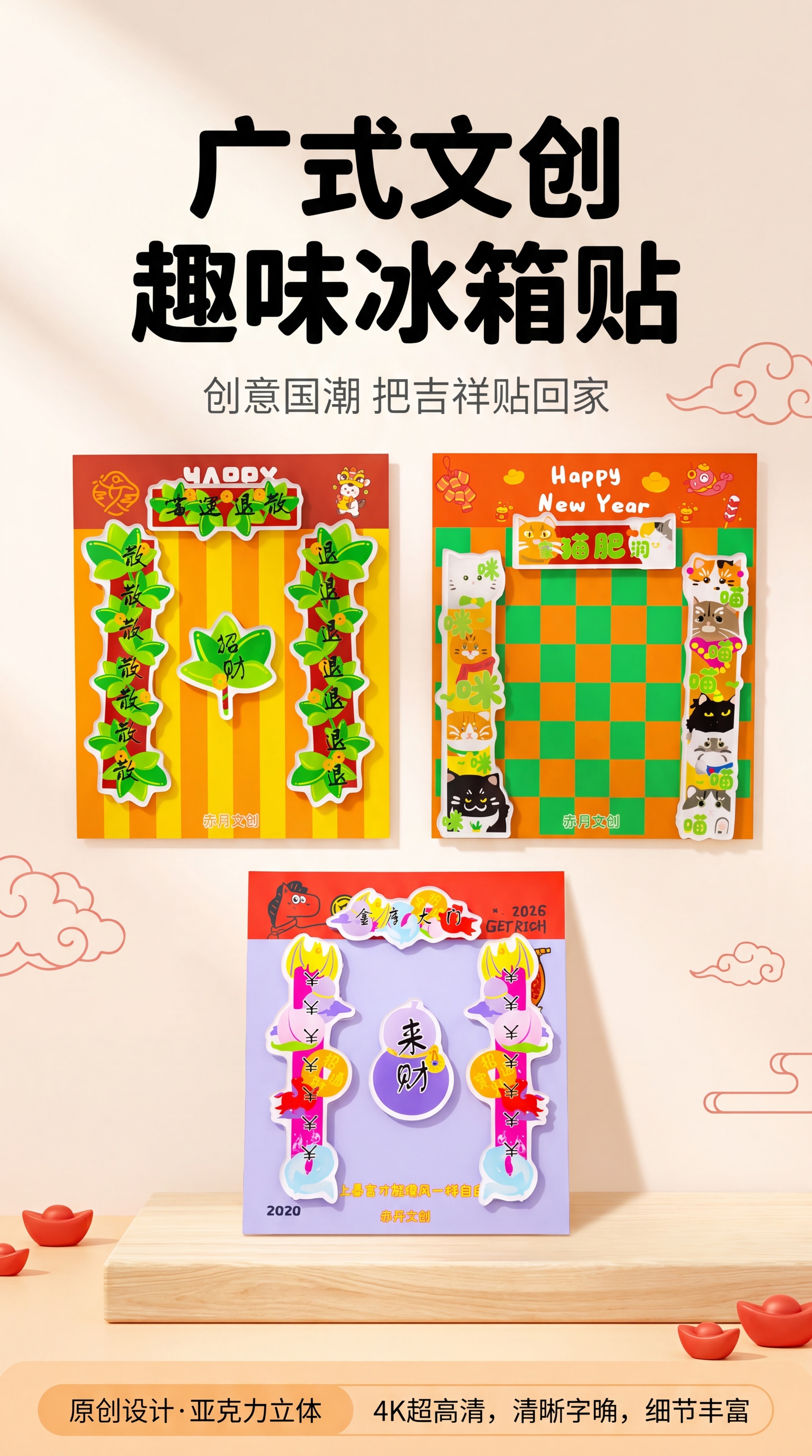 [第1屏] 详情页头图-广式传统卡通冰箱贴 全家福宣传海报。… - 图片创意预览
