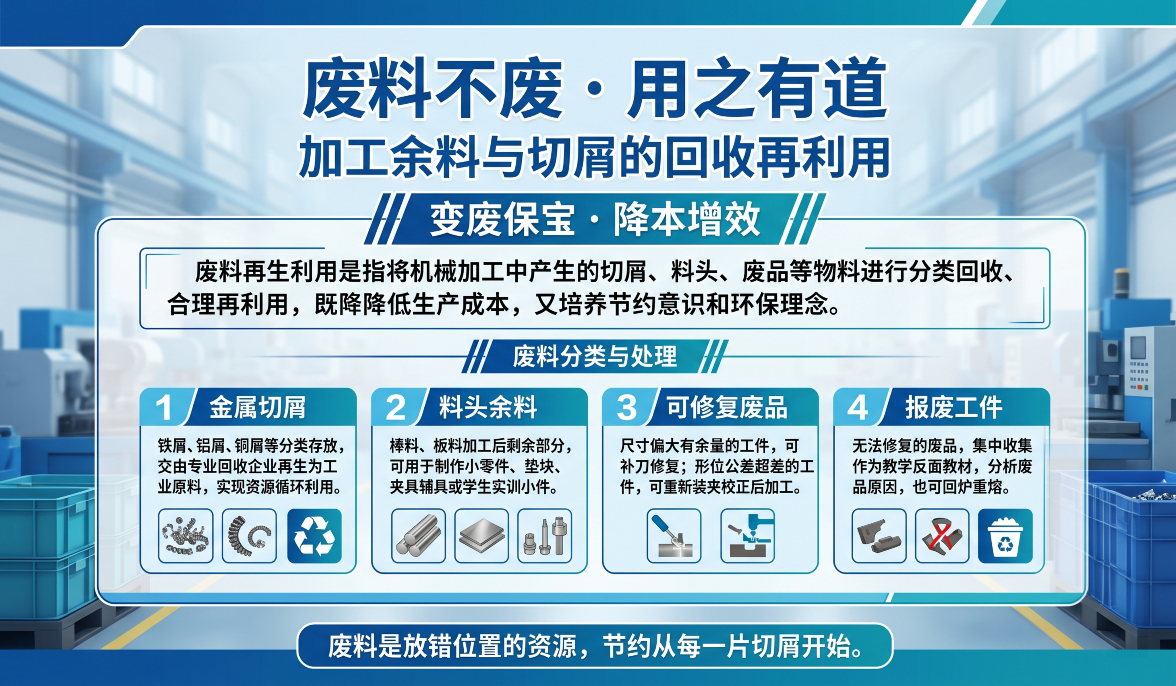 横版废料回收宣传喷绘，主色调蓝色，设计清晰专业，内容包含：主标… - 图片创意预览