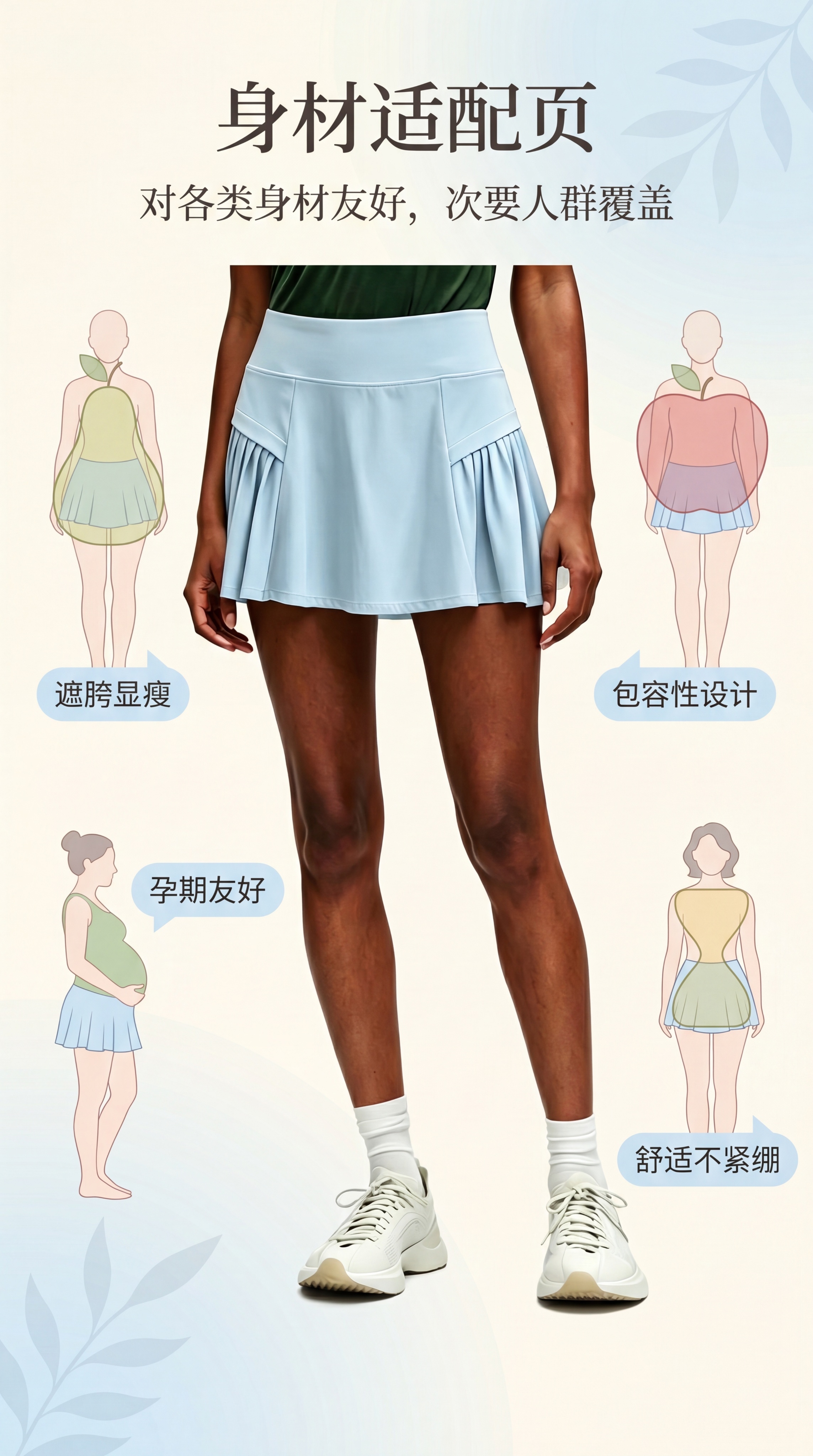 [第5屏] 身材适配页，展示浅蓝色款【图5】，说明对各类身材友… - 图片创意预览