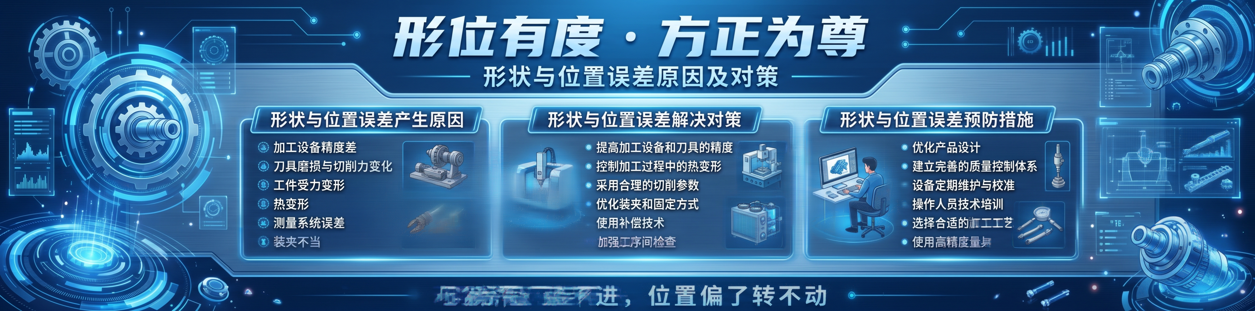 蓝色调横版喷绘海报，工业技术风格，标题"形位有度 · 方正为尊… - 图片创意预览