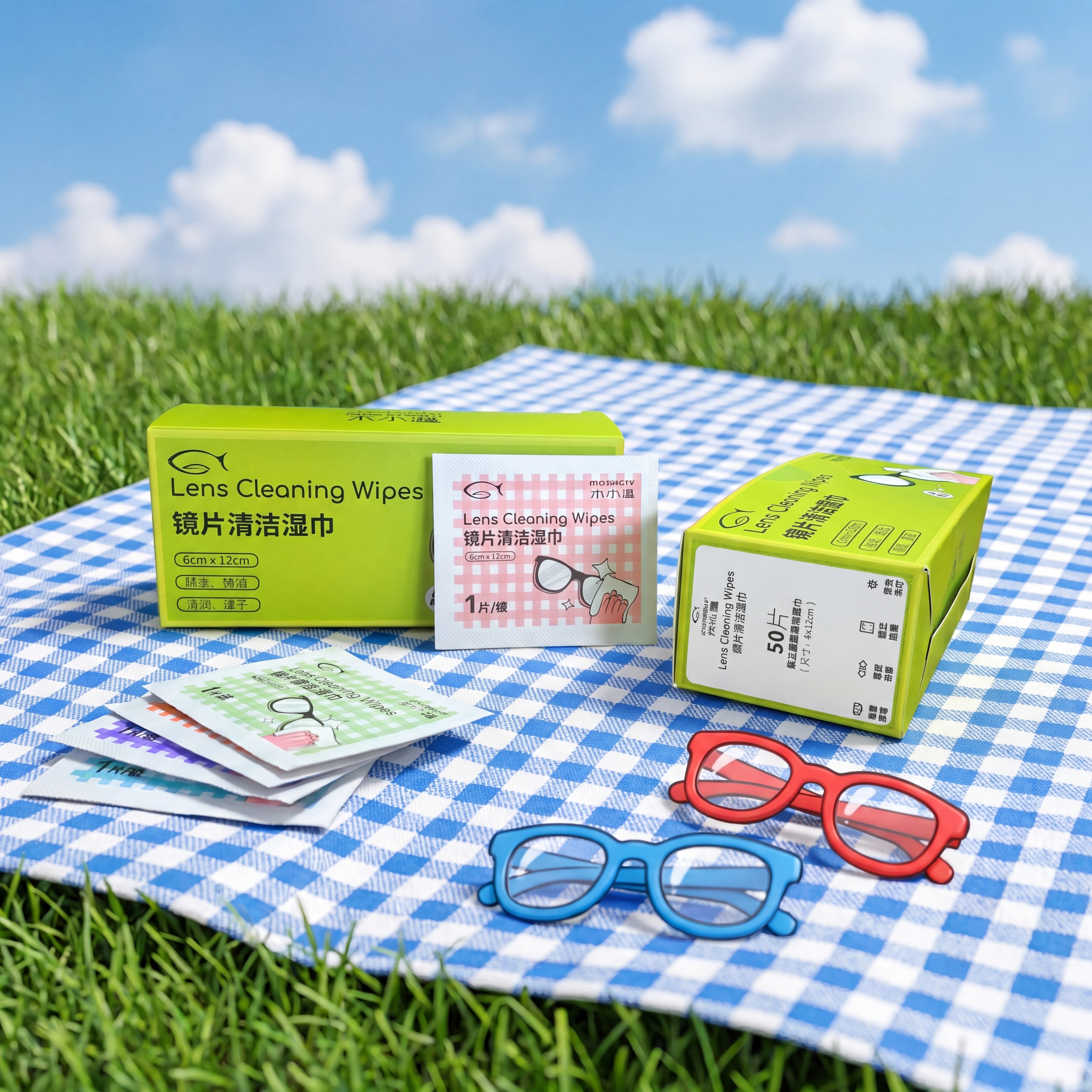 去除原背景后，精修这些镜片清洁湿巾产品，保持物品原有材质不变，… - 图片创意预览
