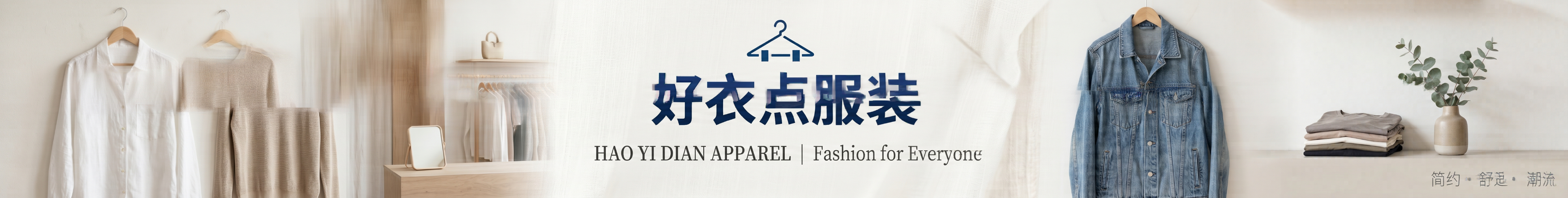 制作一张服装店店铺招牌，网店名为"好衣点服装"，整体设计简约大… - 图片创意预览