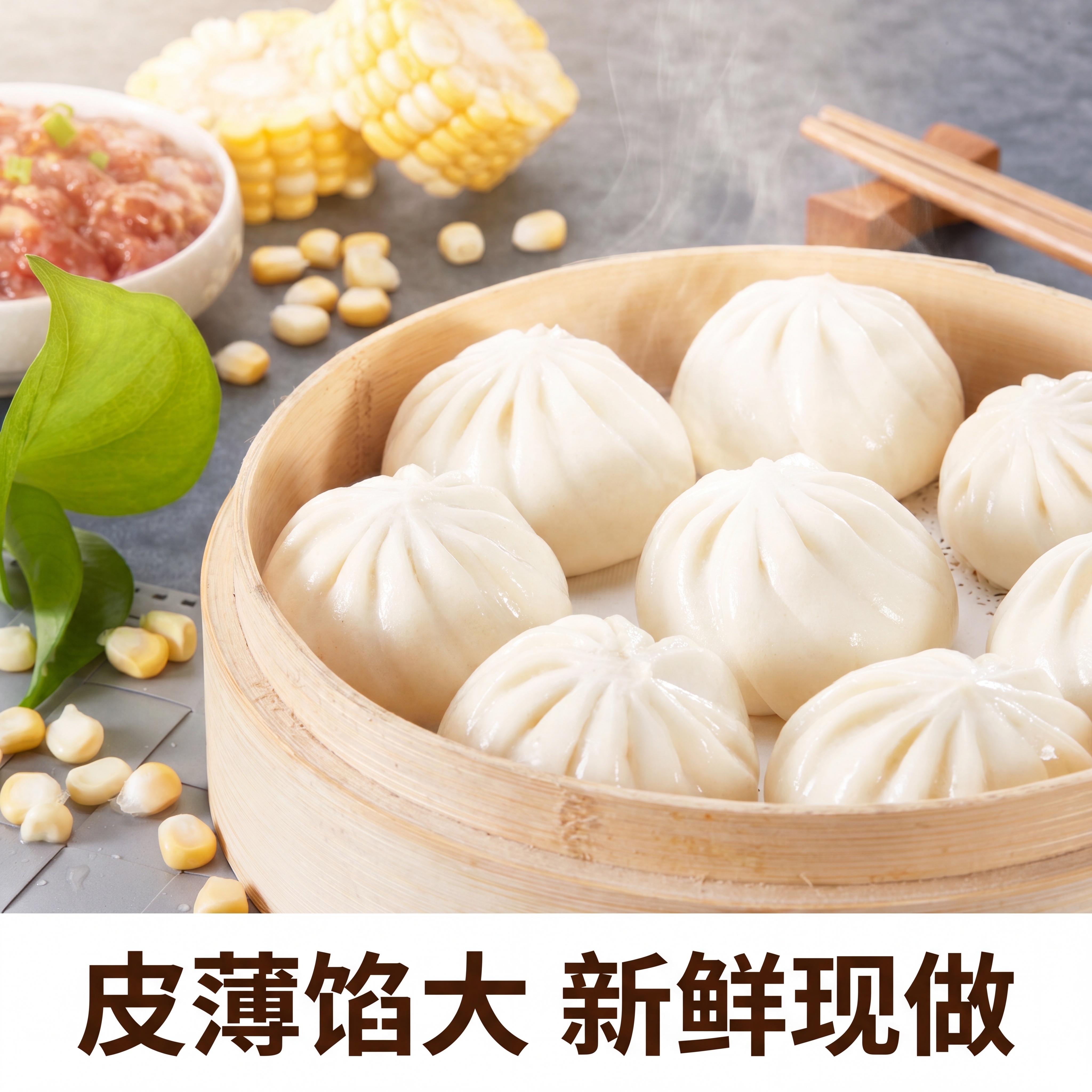 基于输入图片进行图生图，保持原小笼包外观、材质颜色不变，生成拼… - 图片创意预览