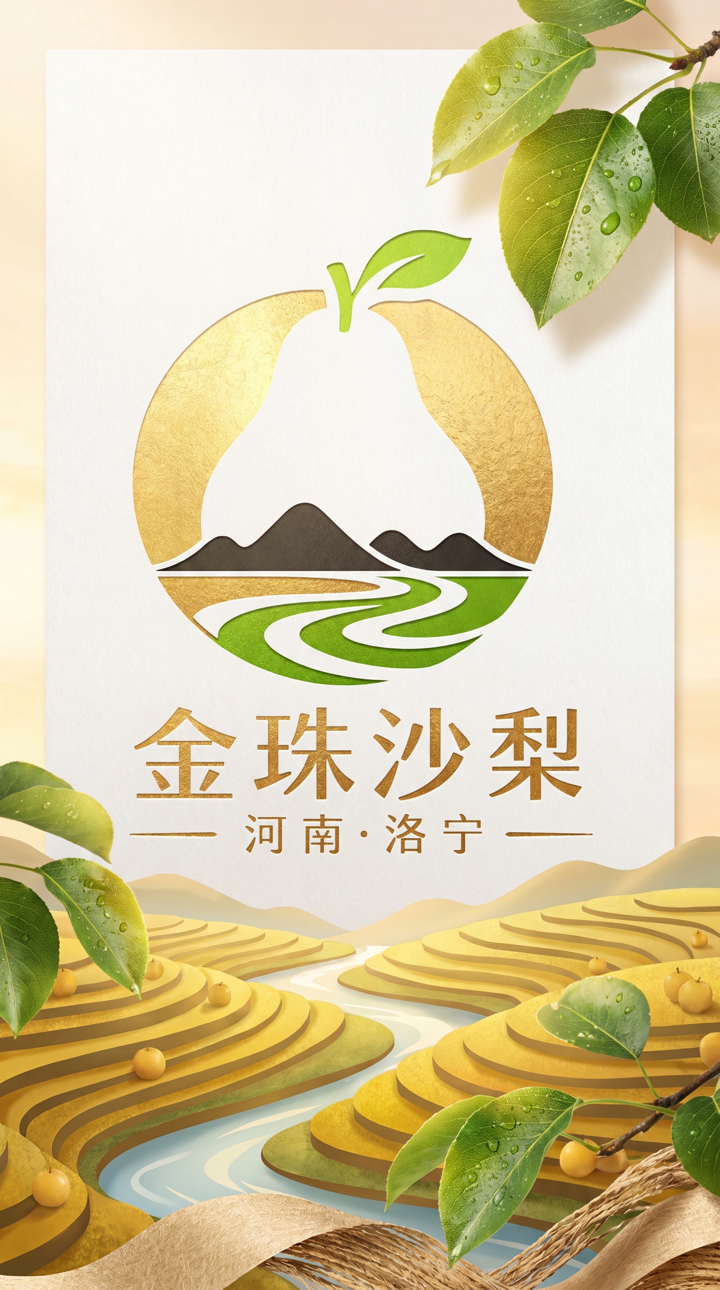 金珠沙梨品牌农产品宣传海报设计，参照提供的logo，主色调为嫩… - 图片创意预览