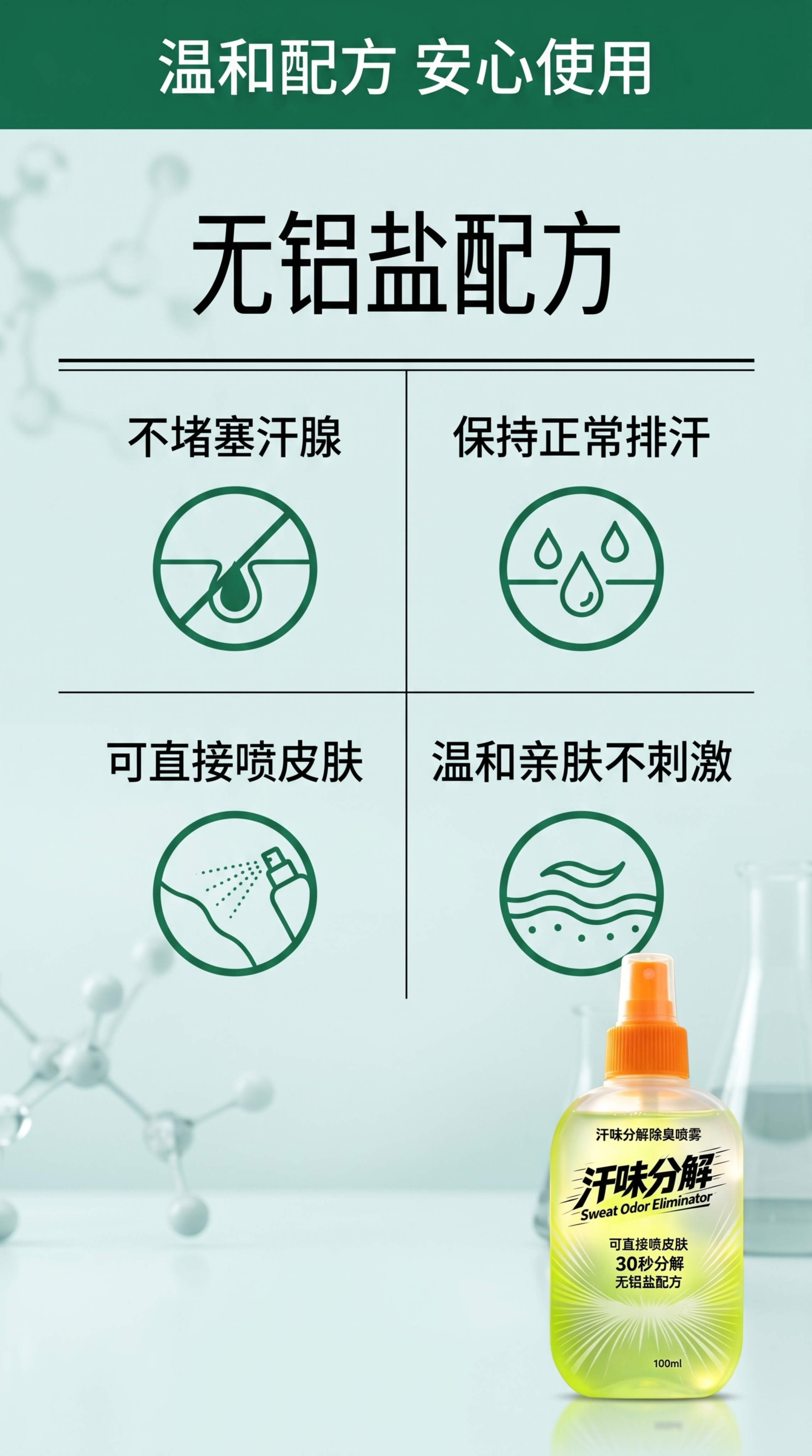 [第3屏] 详情页成分屏-无铝盐配方解析。专业简约科研风，浅青… - 图片创意预览
