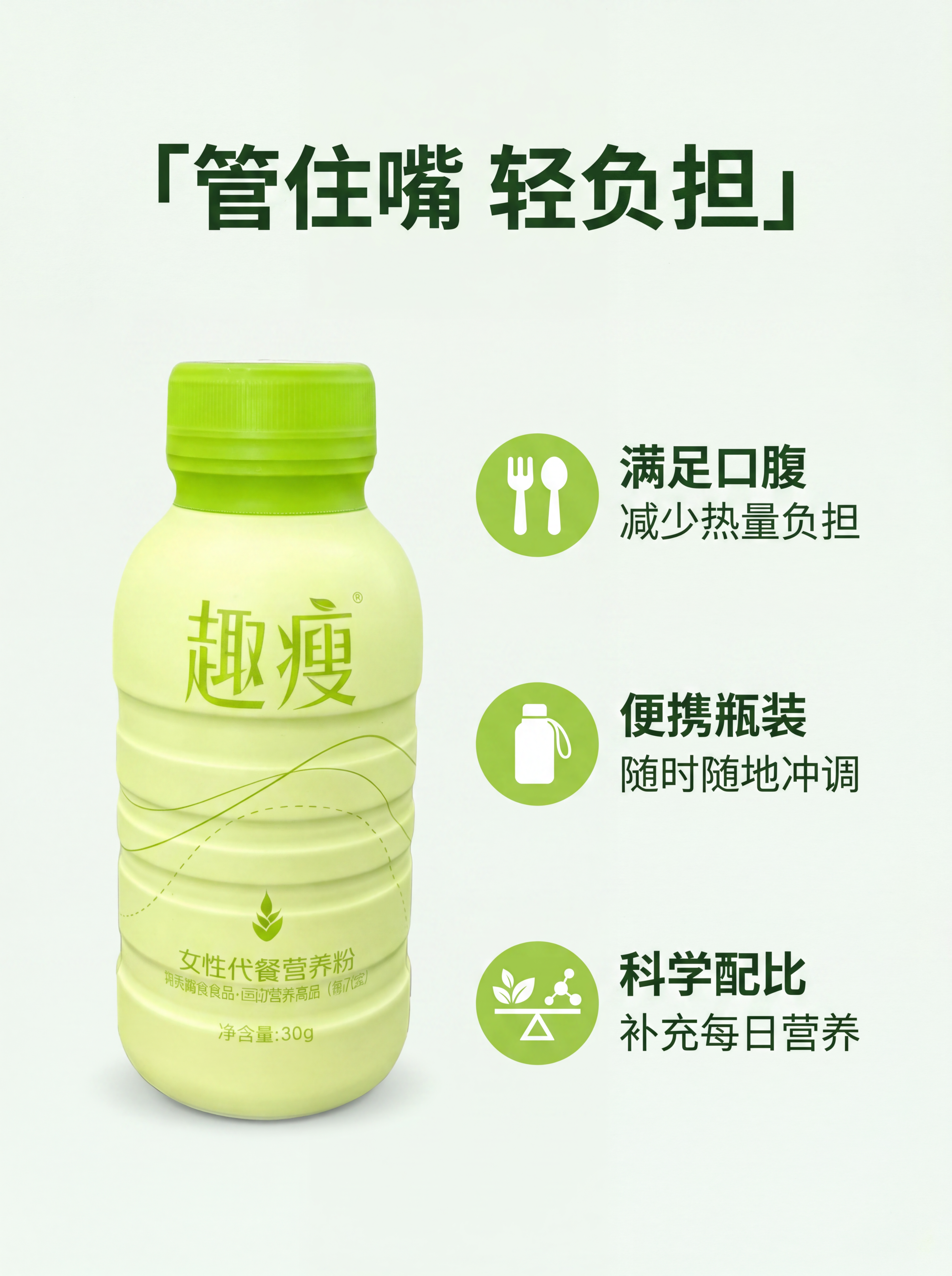 [第2屏] 核心卖点-趣瘦女性代餐营养粉痛点解决。本屏使用【图… - 图片创意预览