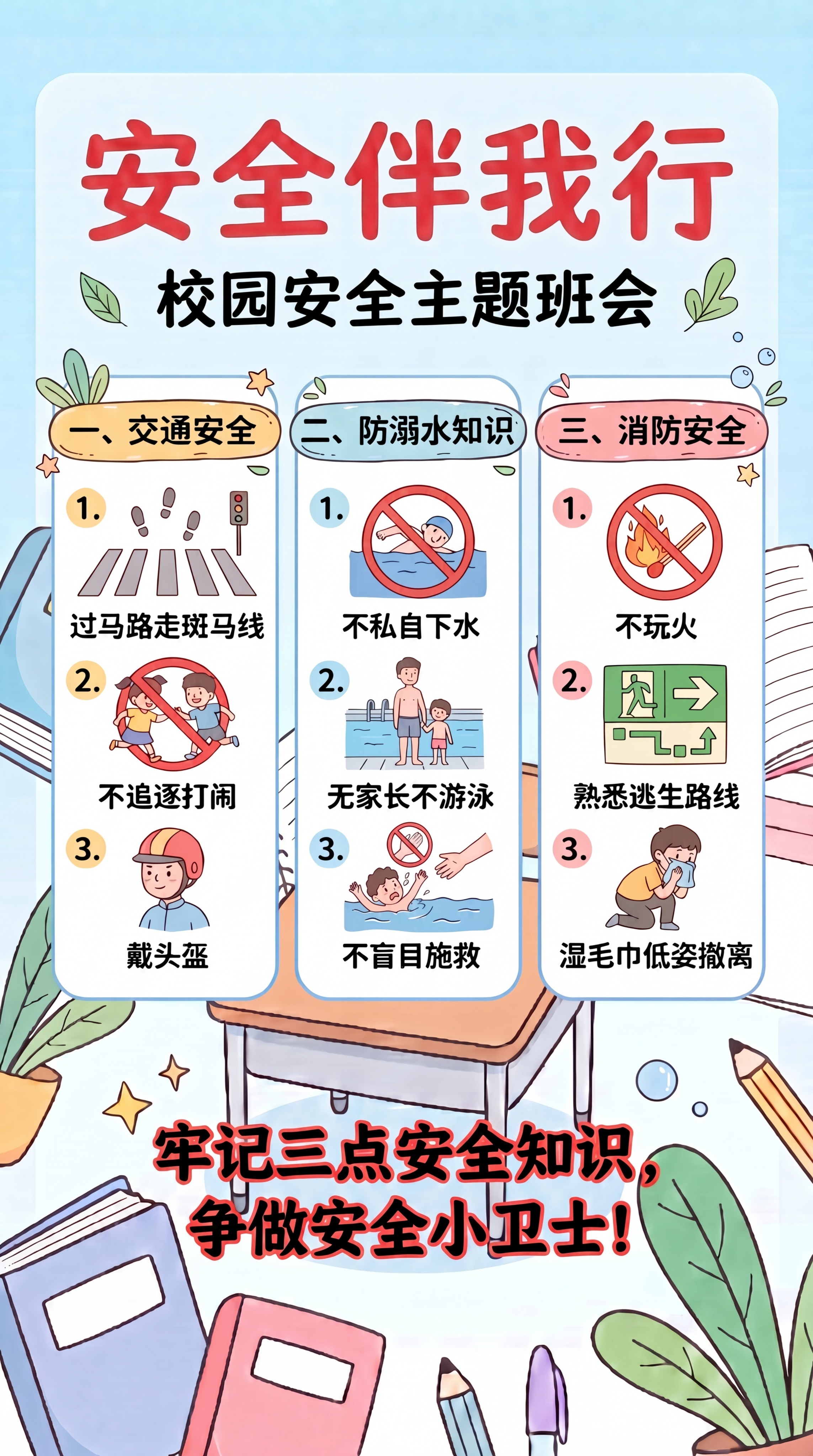 在现有图片底部，将原结尾文字‘——高一（1）班 安全主题班会’… - 图片创意预览