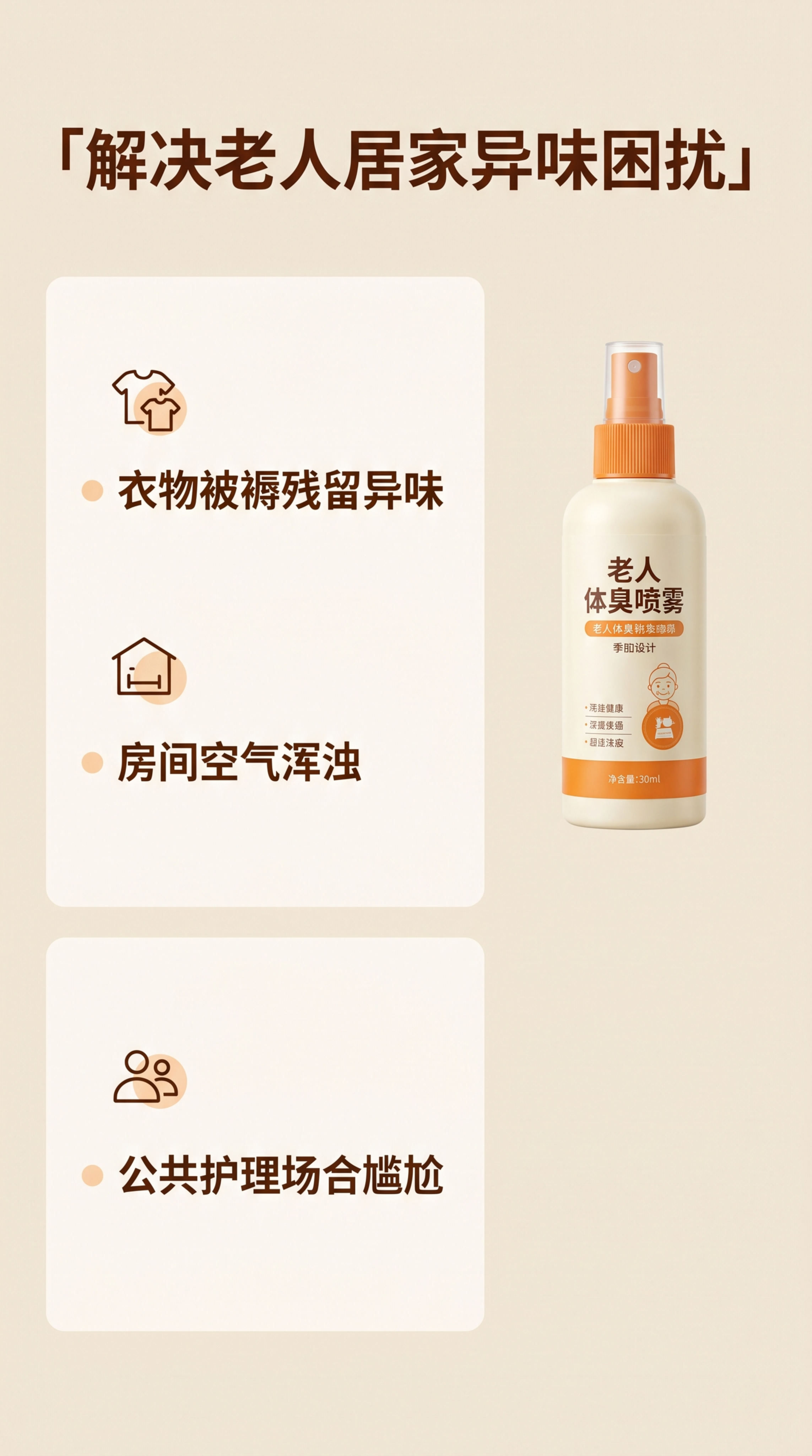 [第2屏] 痛点直击，老人味去味喷雾痛点解决说明页。本屏使用【… - 图片创意预览