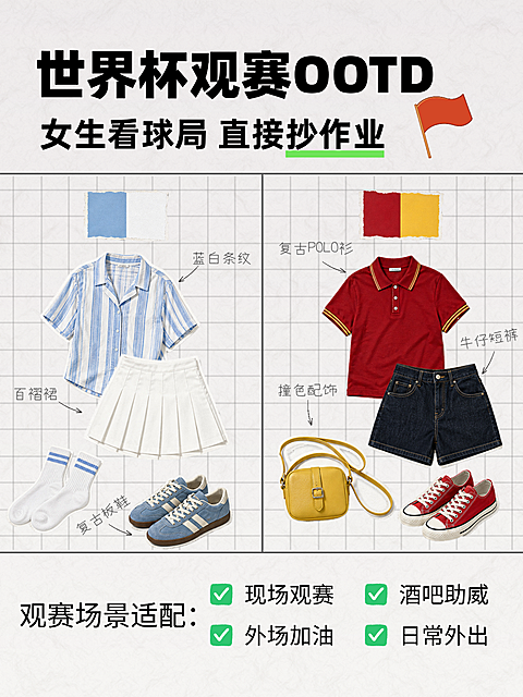 世界杯女生看球观赛穿搭ootd推荐小红书大文字封面